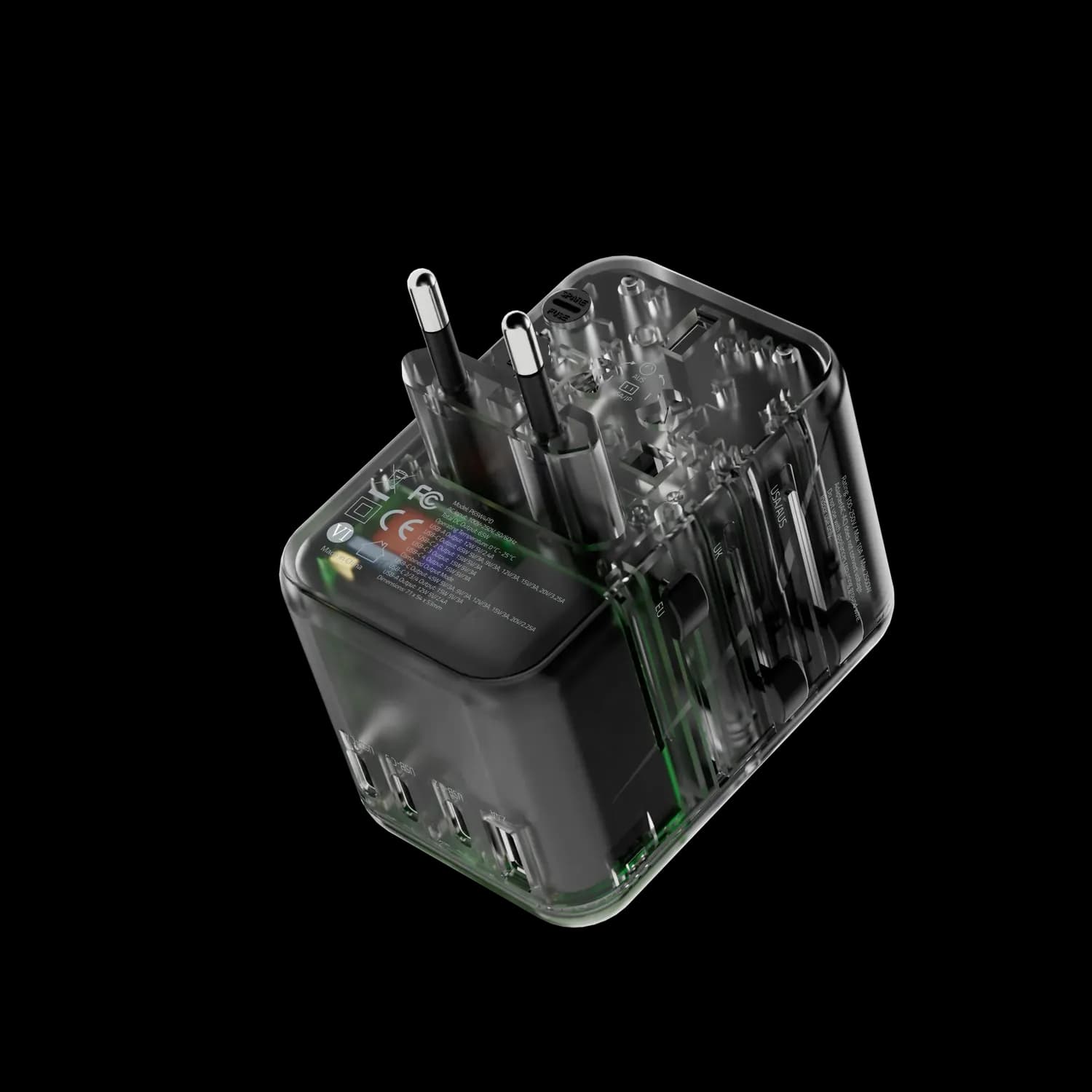 Powerology Travel Adapter - 4 Type-C Ports, Transparent Grey — Grey 3