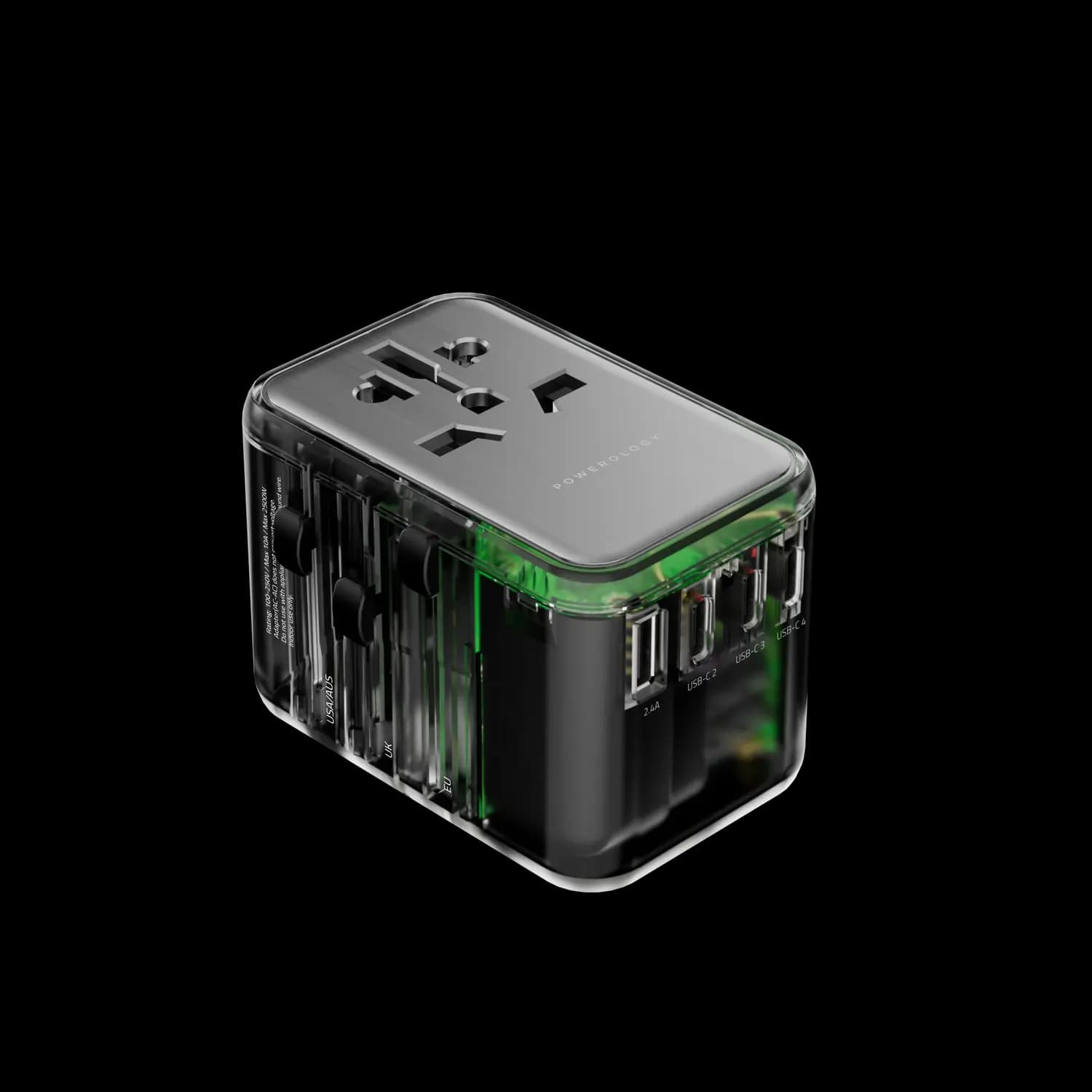 Powerology Travel Adapter - 4 Type-C Ports, Transparent Grey — Grey 5