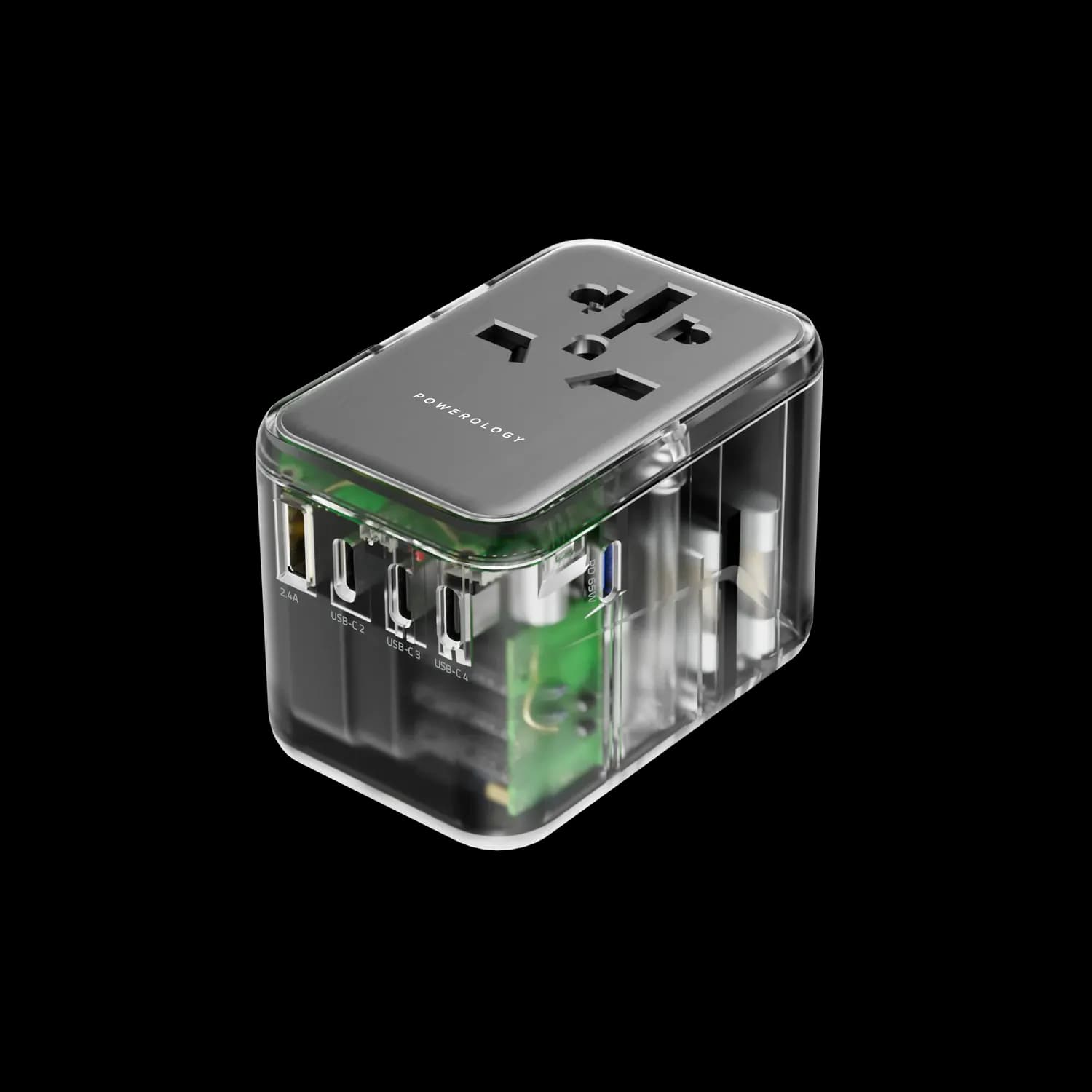 Powerology Travel Adapter - 4 Type-C Ports, Transparent Grey — Grey 2