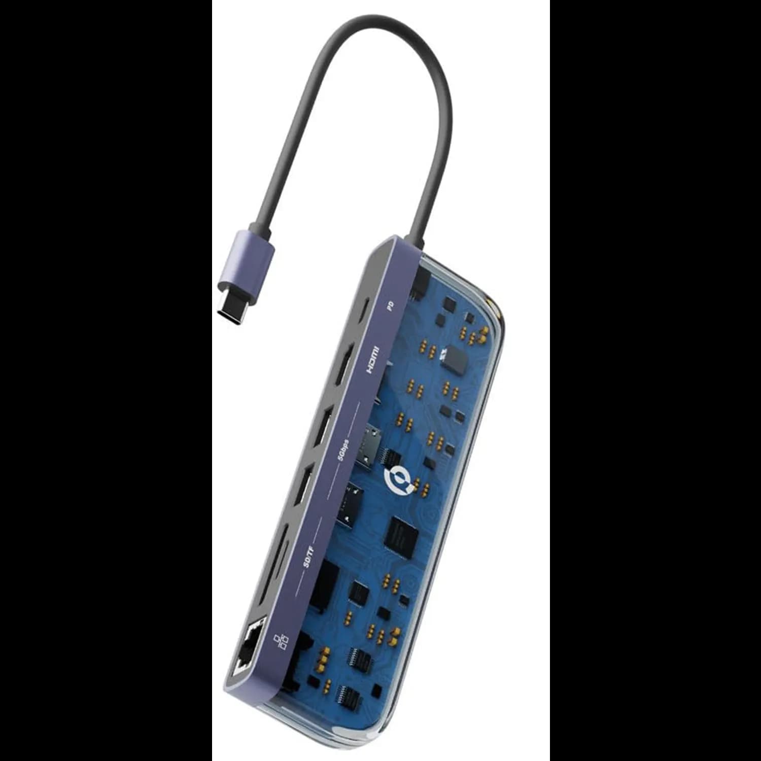 Powerology USB-C Multi Hub Crystalline Series - 7-in-1, 100W PD, Transparent 2