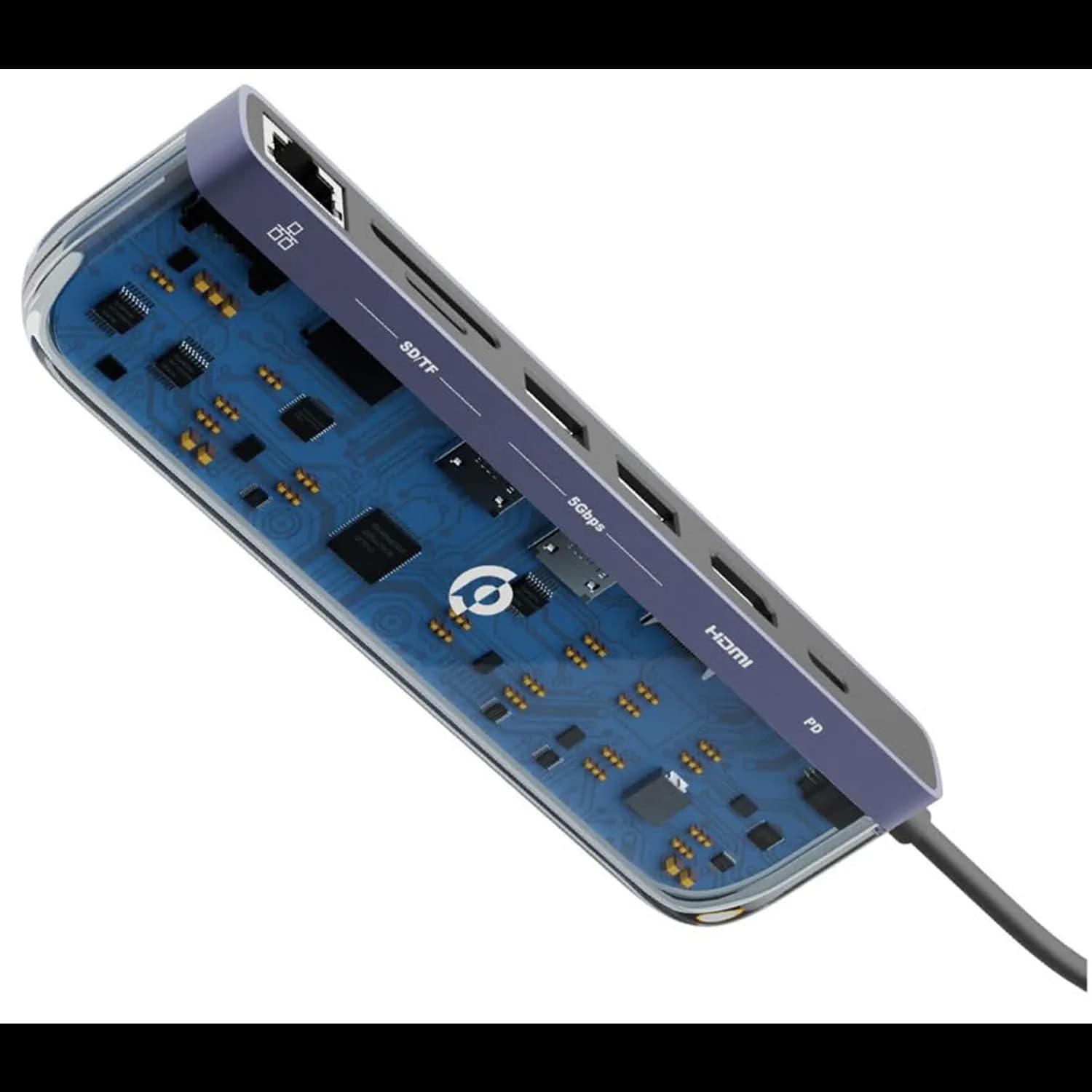 Powerology USB-C Multi Hub Crystalline Series - 7-in-1, 100W PD, Transparent 3