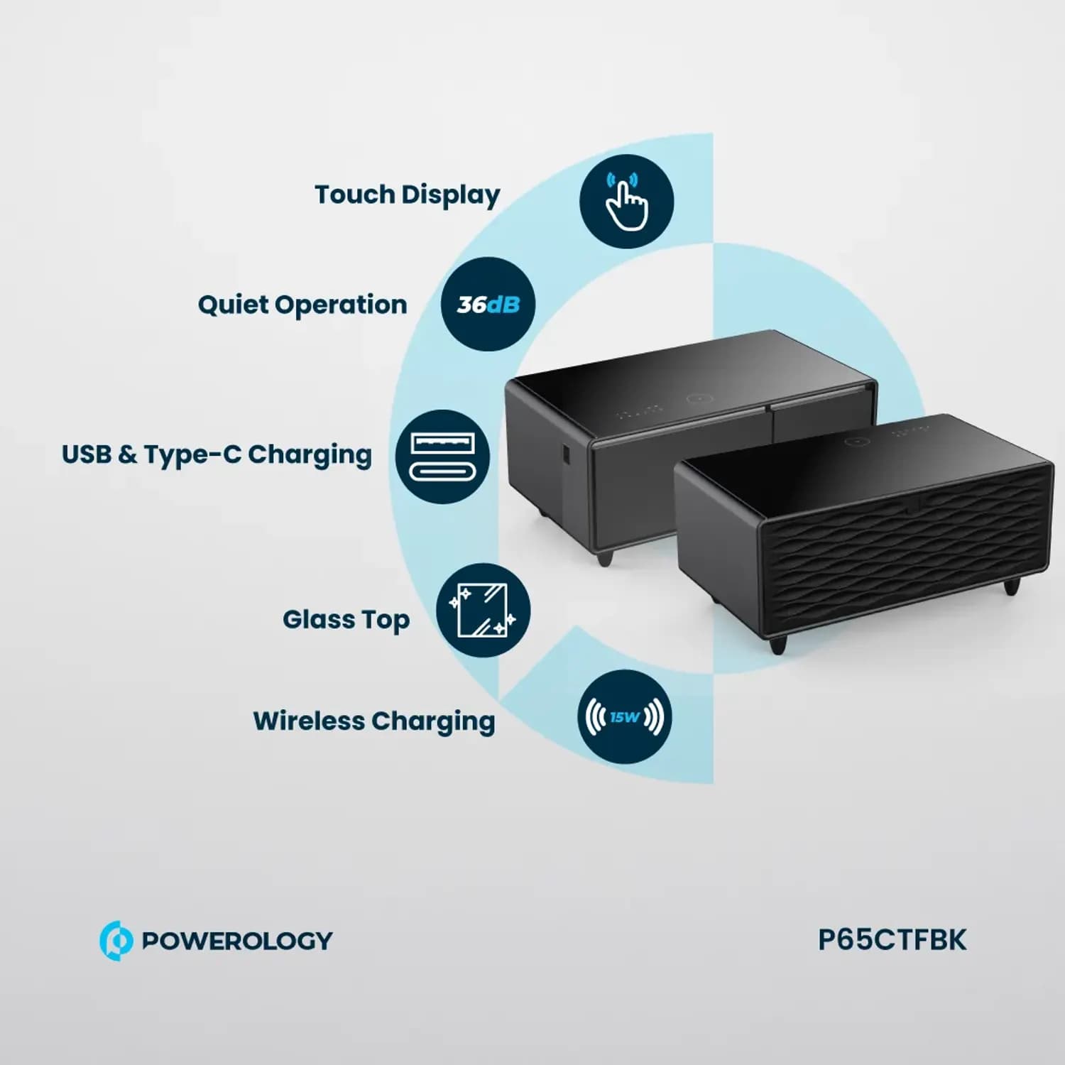 Powerology Fridge Coffee Table - 93L, Black 5