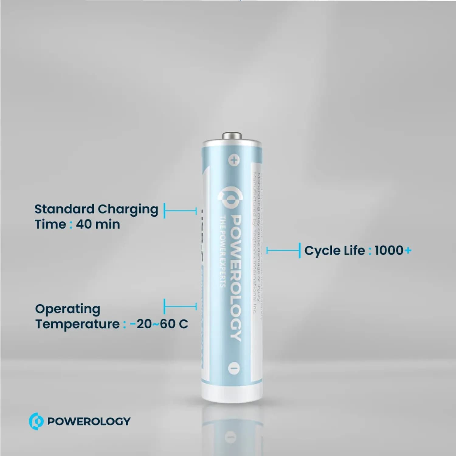 Powerology USB-C Rechargeable Lithium AAA Battery - 4 Pack, White 2