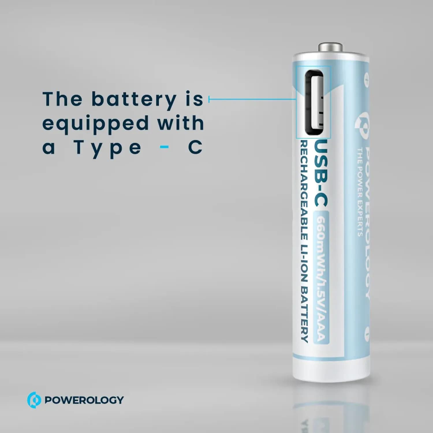 Powerology USB-C Rechargeable Lithium AAA Battery - 4 Pack, White 4