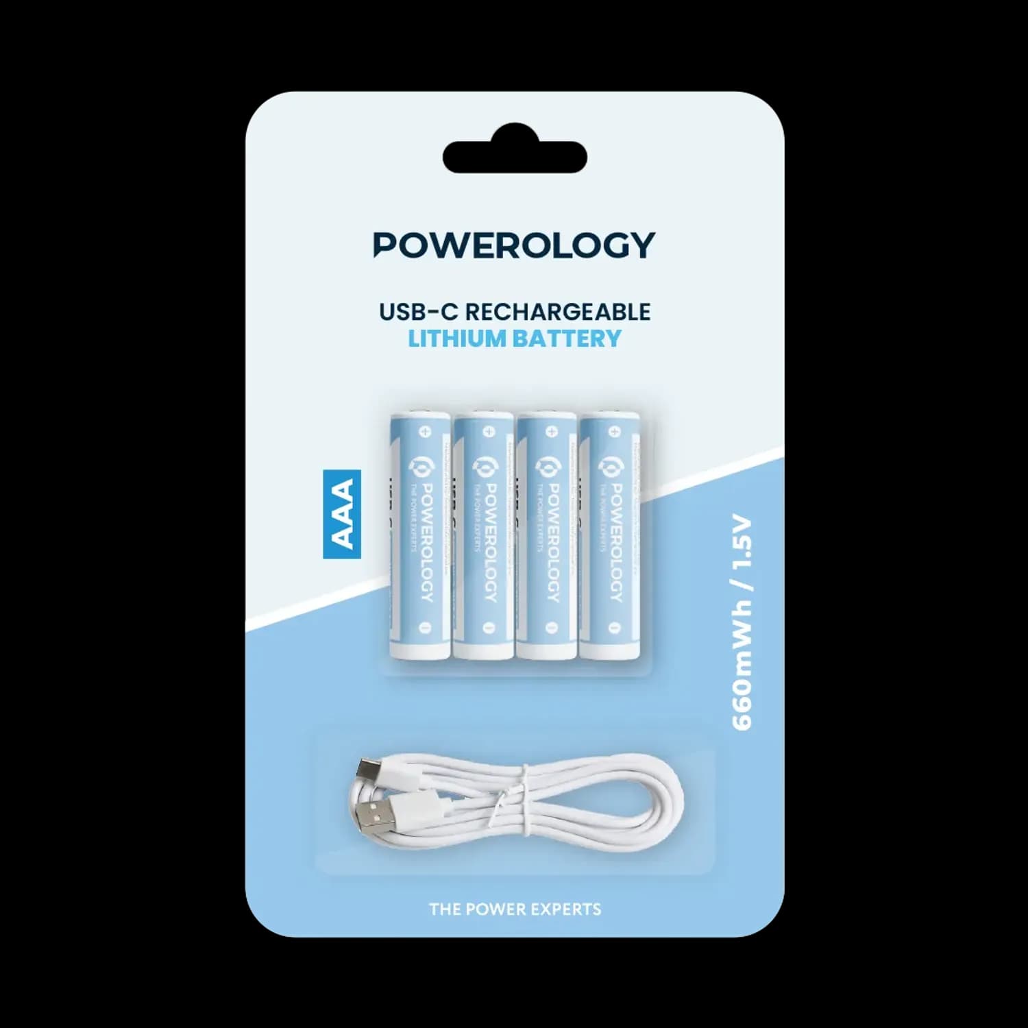 Powerology USB-C Rechargeable Lithium AAA Battery - 4 Pack, White 1 Powerology USB-C Rechargeable Lithium AAA Battery - 4 Pack, White 1