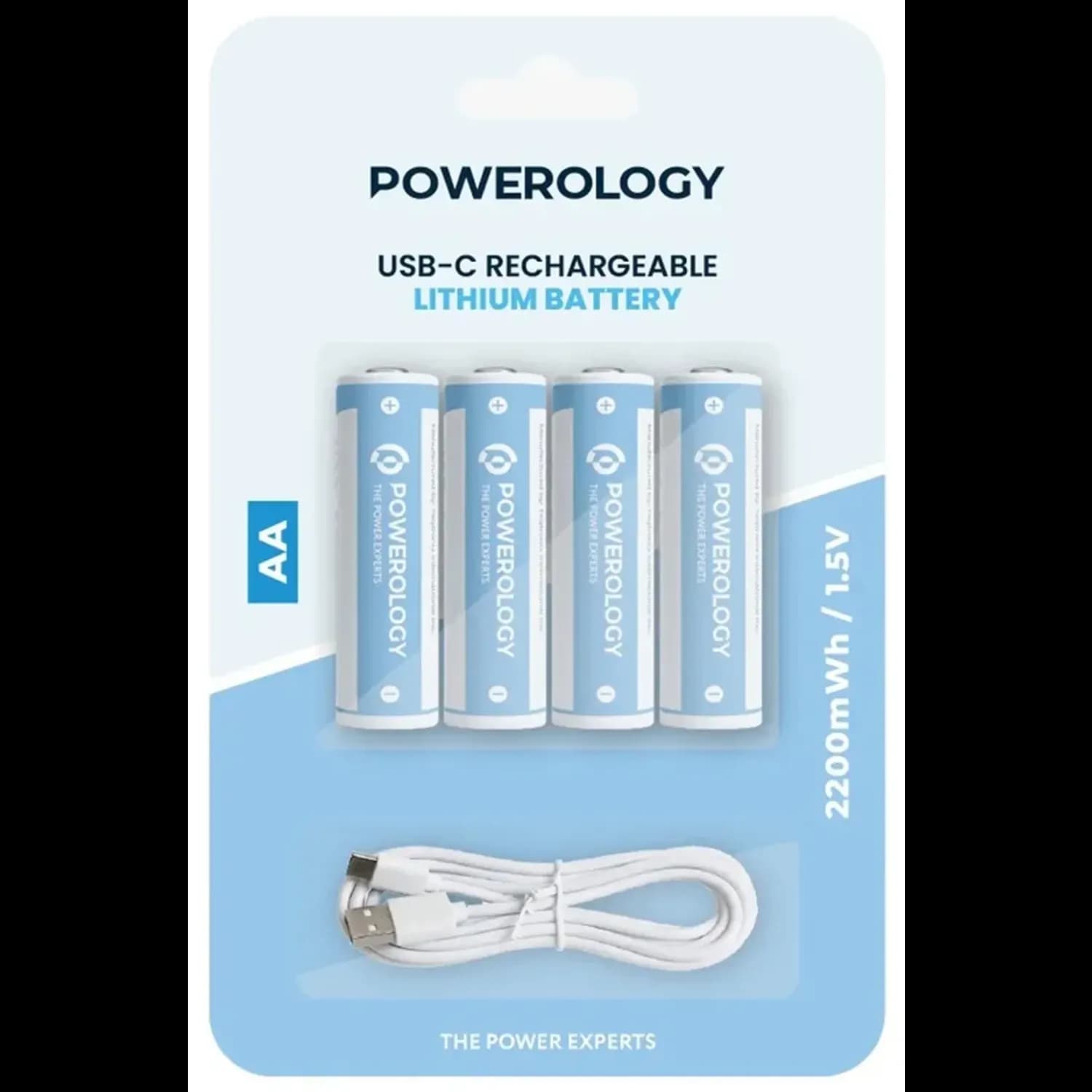 Powerology USB-C Rechargeable Lithium AA Battery - 4 Pack, White 1 Powerology USB-C Rechargeable Lithium AA Battery - 4 Pack, White 1