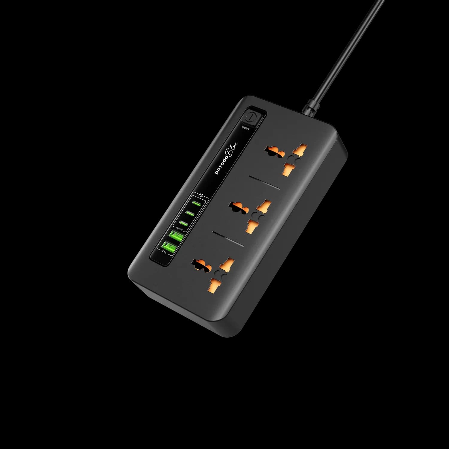 Porodo Power Strip - 3000W, 8 Outlets, USB-A & USB-C, Black 5
