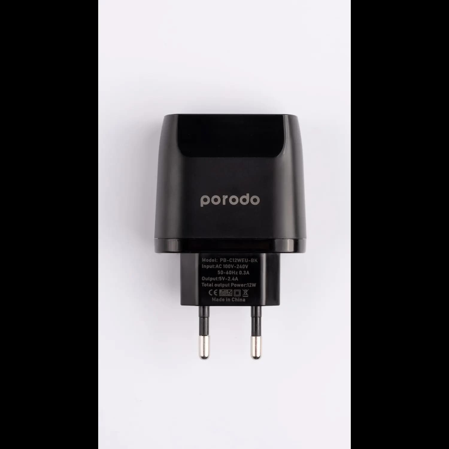 Porodo Dual Port Charger PB-C12WEU - 2.4A 12W, Black 2