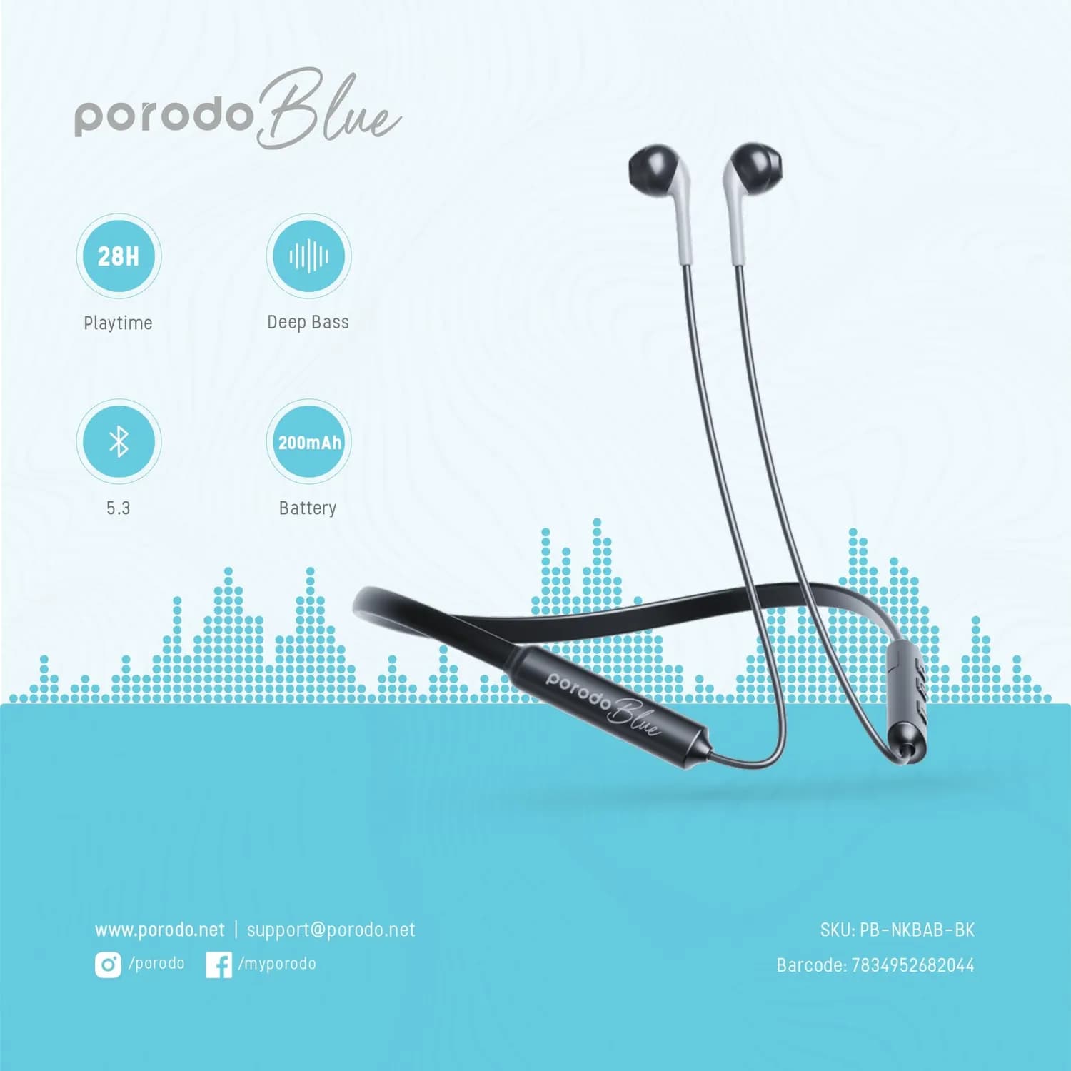 Porodo Neckband Earbuds - ENC, Bluetooth 5.3, Black 3