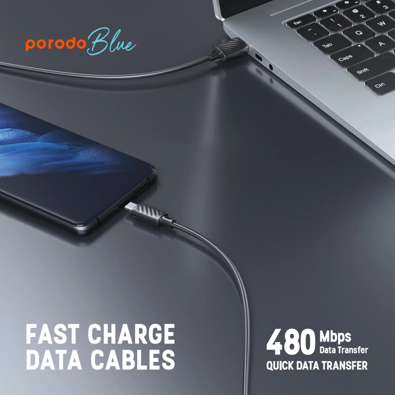 Porodo USB-A to Type-C Cable PB-3AACC-BK - 3A, 1.2m, Black 3