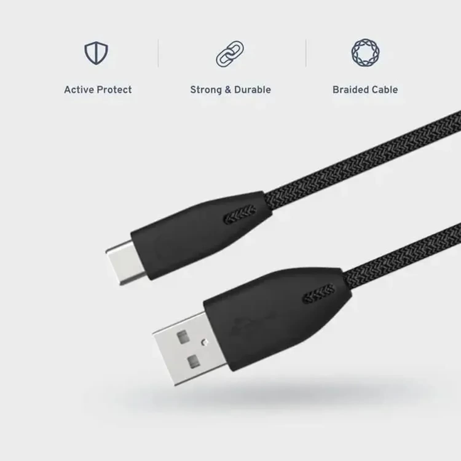 Powerology USB-A to Type-C Cable - Braided, 1.2m, Black 4