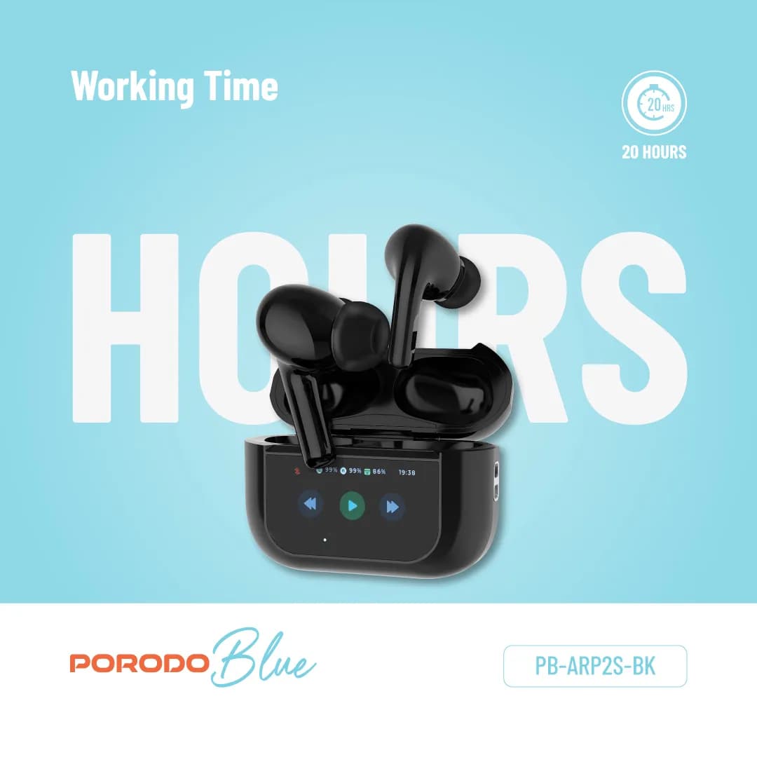 Porodo Blue Earbuds Pro2 Touch Display - ANC + ENC — Black 3