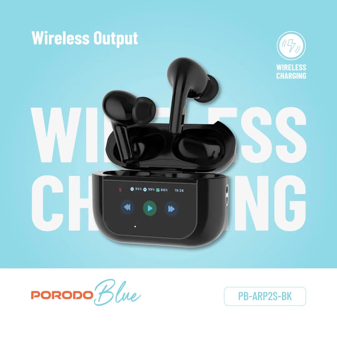 Porodo Blue Earbuds Pro2 Touch Display - ANC + ENC — Black 4