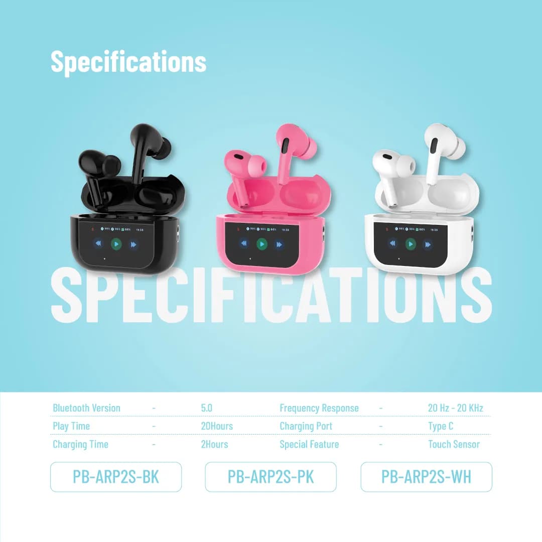 Porodo Blue Earbuds Pro2 Touch Display - ANC + ENC — Black 5