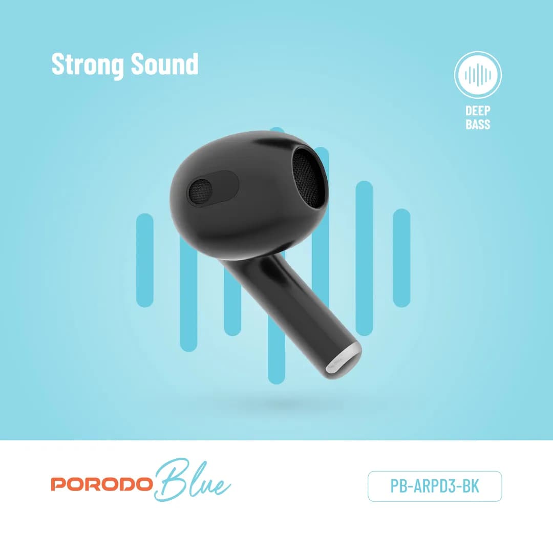 Porodo Blue Deep Bass Wireless Earbuds 3 — Black 2
