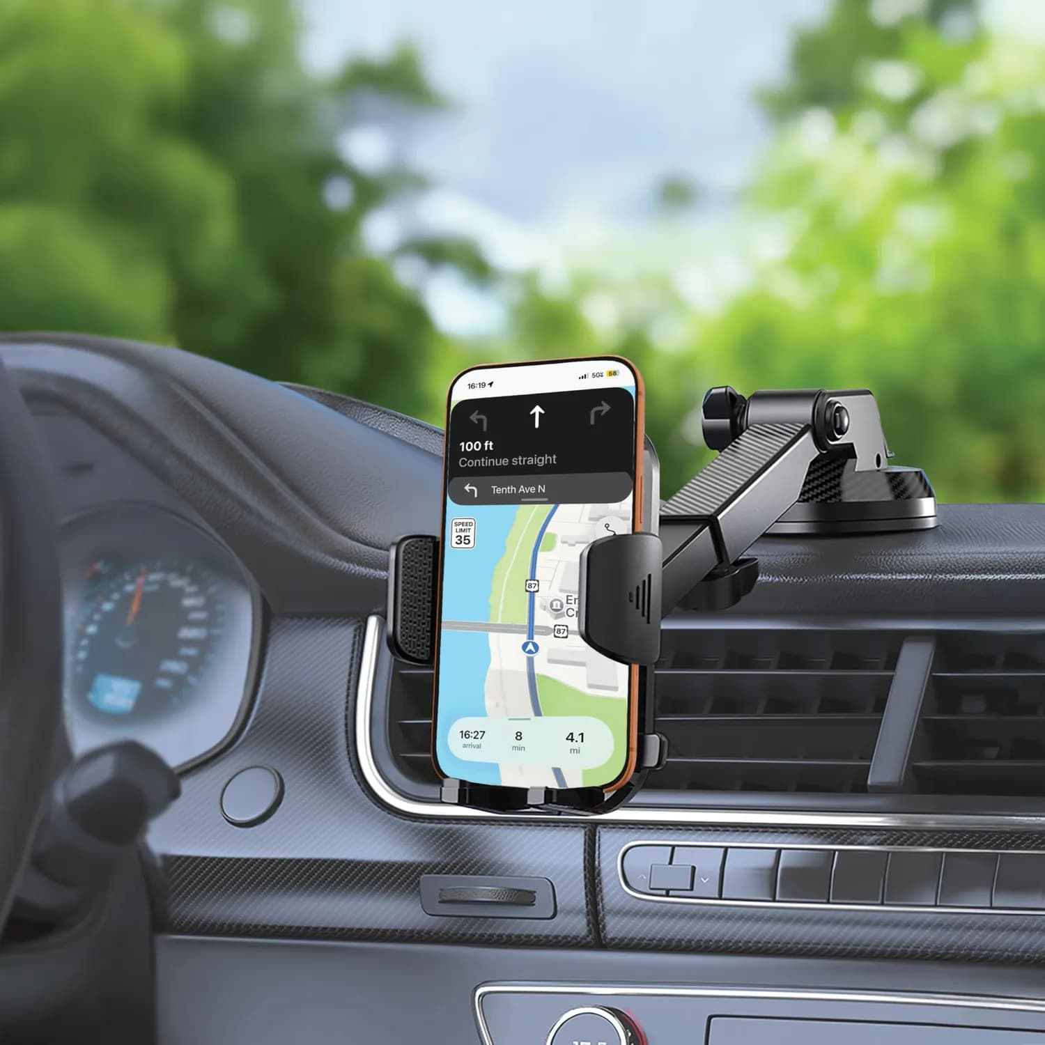 Porodo Car Phone Holder - Strong Suction, 360° Rotation, Black 2