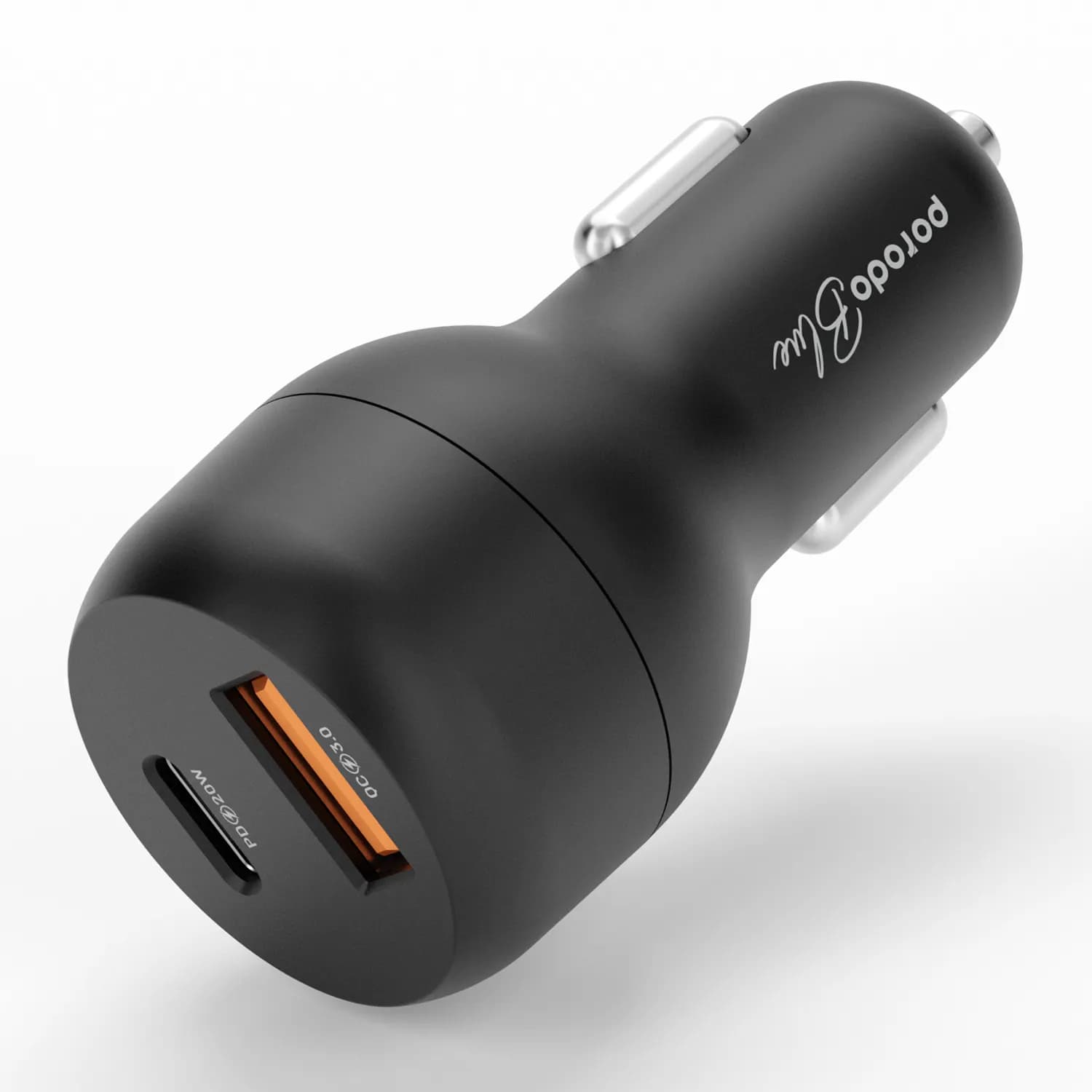 Porodo Blue Car Charger - Dual Port QC3.0 + PD 20W (Black) 2