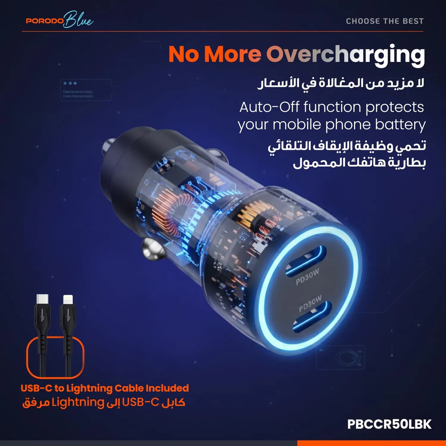 Porodo Car Charger RIVA - 60W Dual USB-C, 30W PD, Black 4