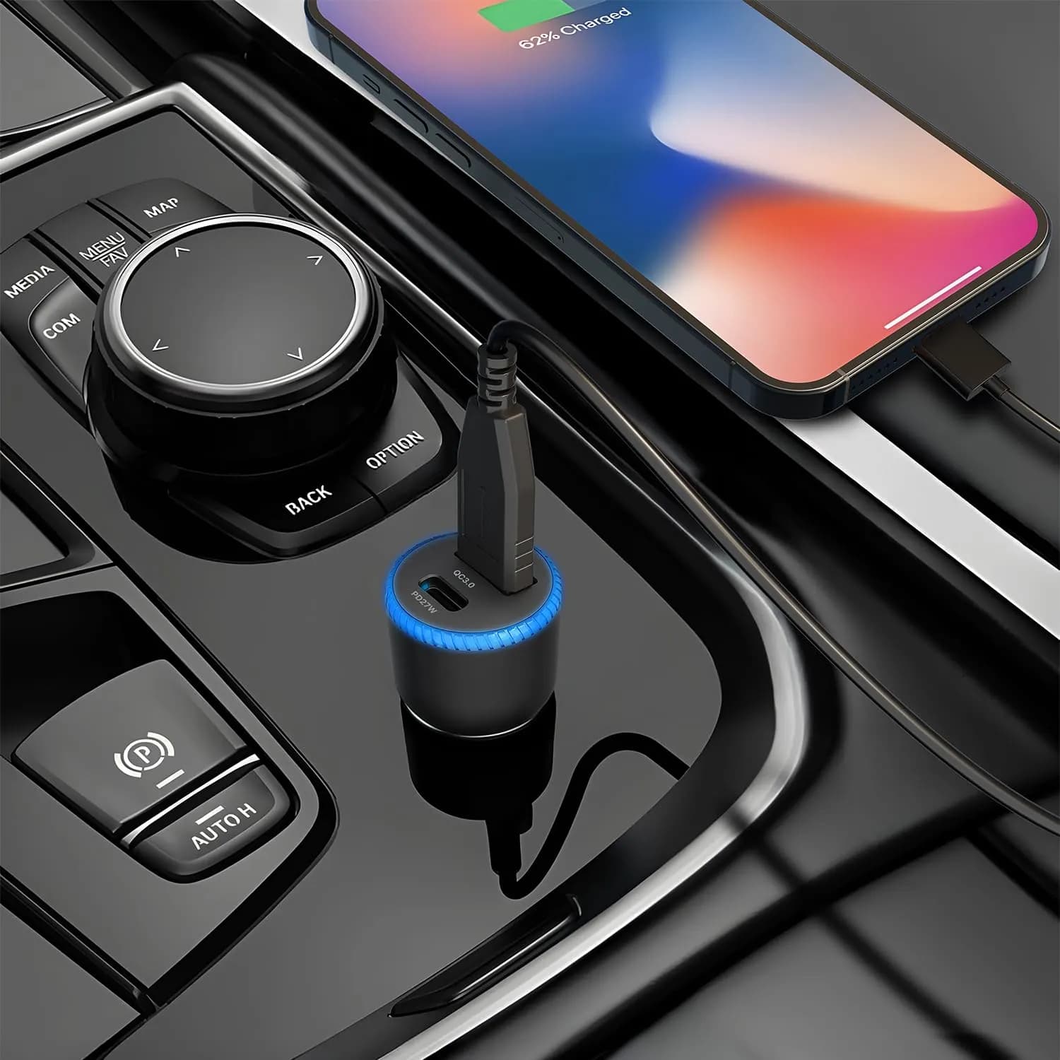 Porodo Car Charger - 45W Dual Port PD27W QC18W, Black 2