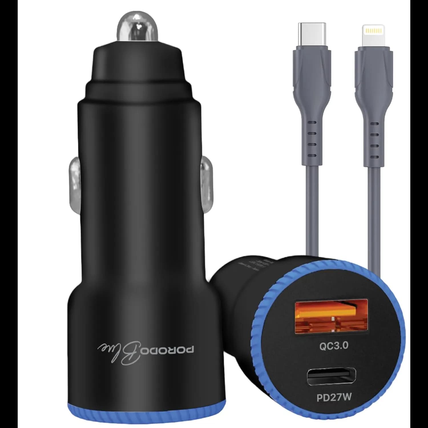 Porodo Car Charger - 45W Dual Port with USB-C to Lightning Cable, Black 1 Porodo Car Charger - 45W Dual Port with USB-C to Lightning Cable, Black 1