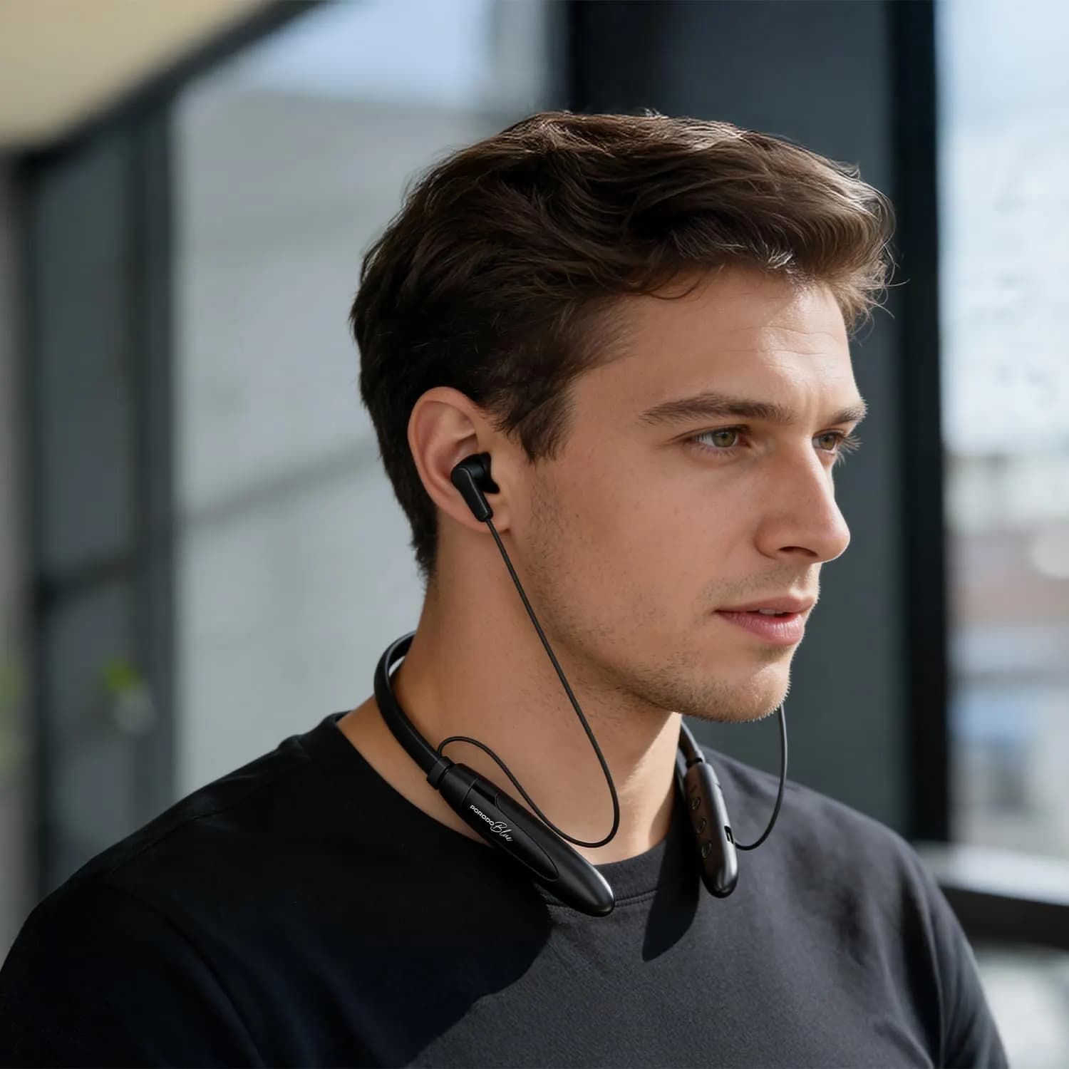 Porodo Wireless Magnetic Earbuds - 16hrs Playtime, Black 2