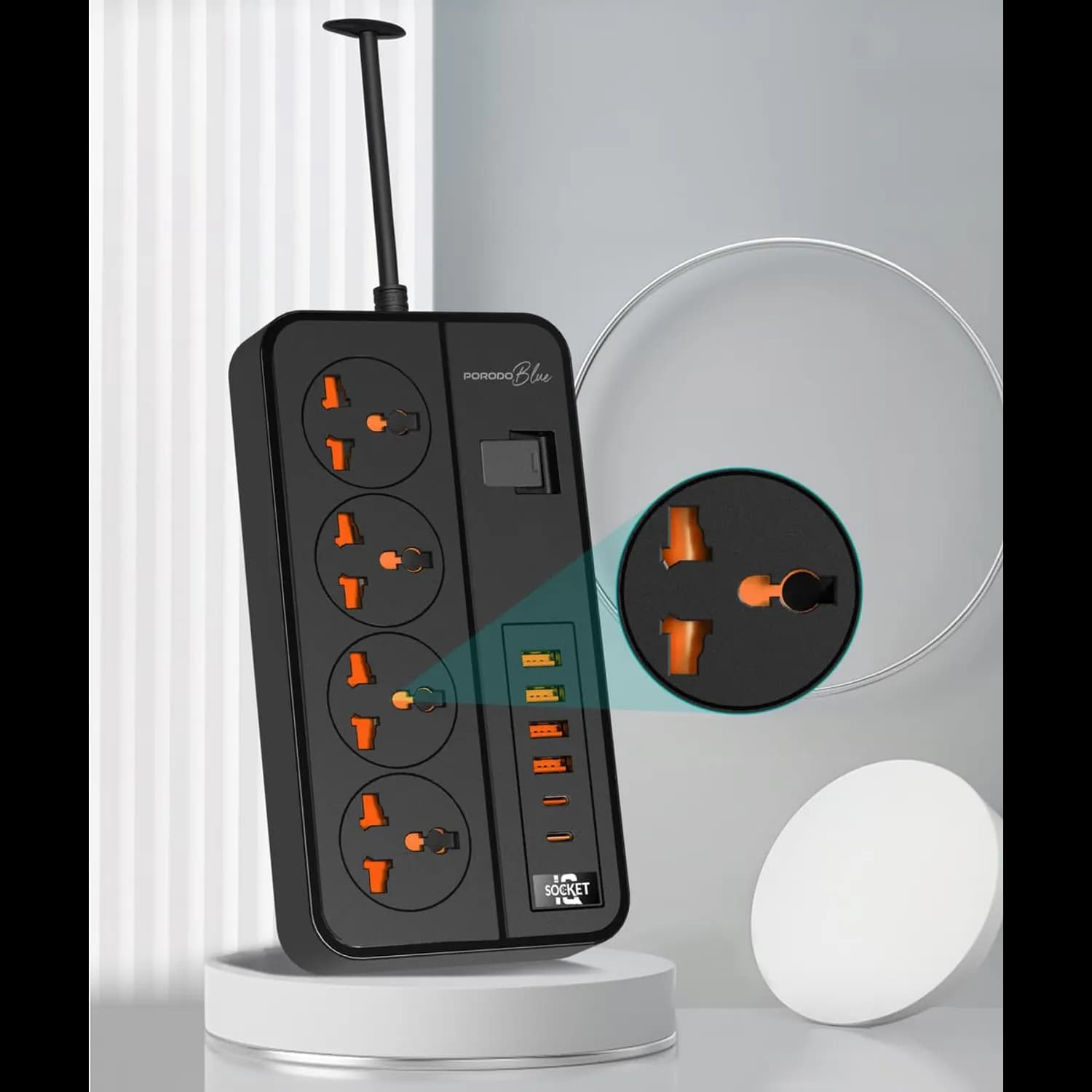 Porodo Power Strip - 12 Outlets, Dual Switch, Black 2