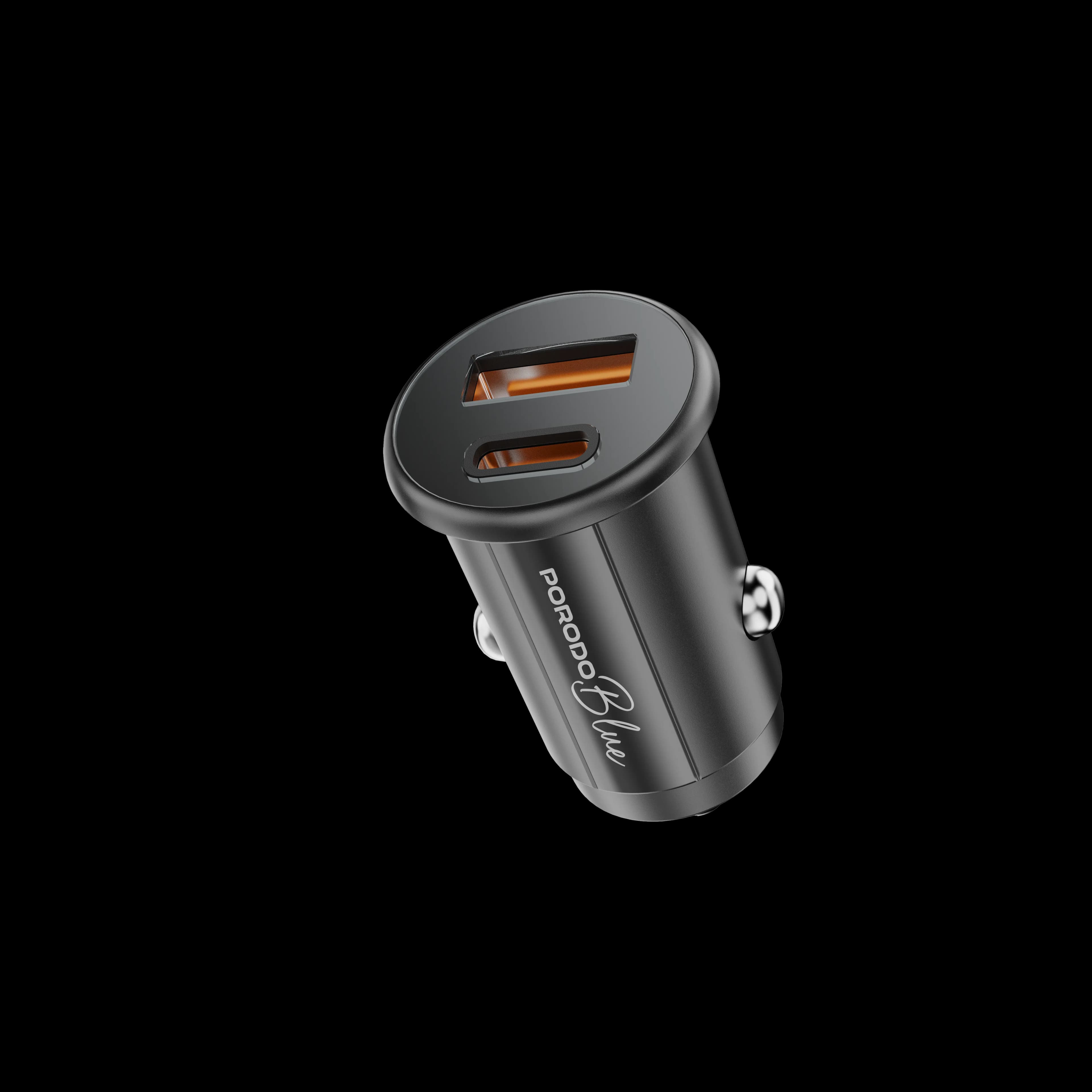 Porodo Blue Dual Port 30W Car Charger with C-L Cable - Black 2