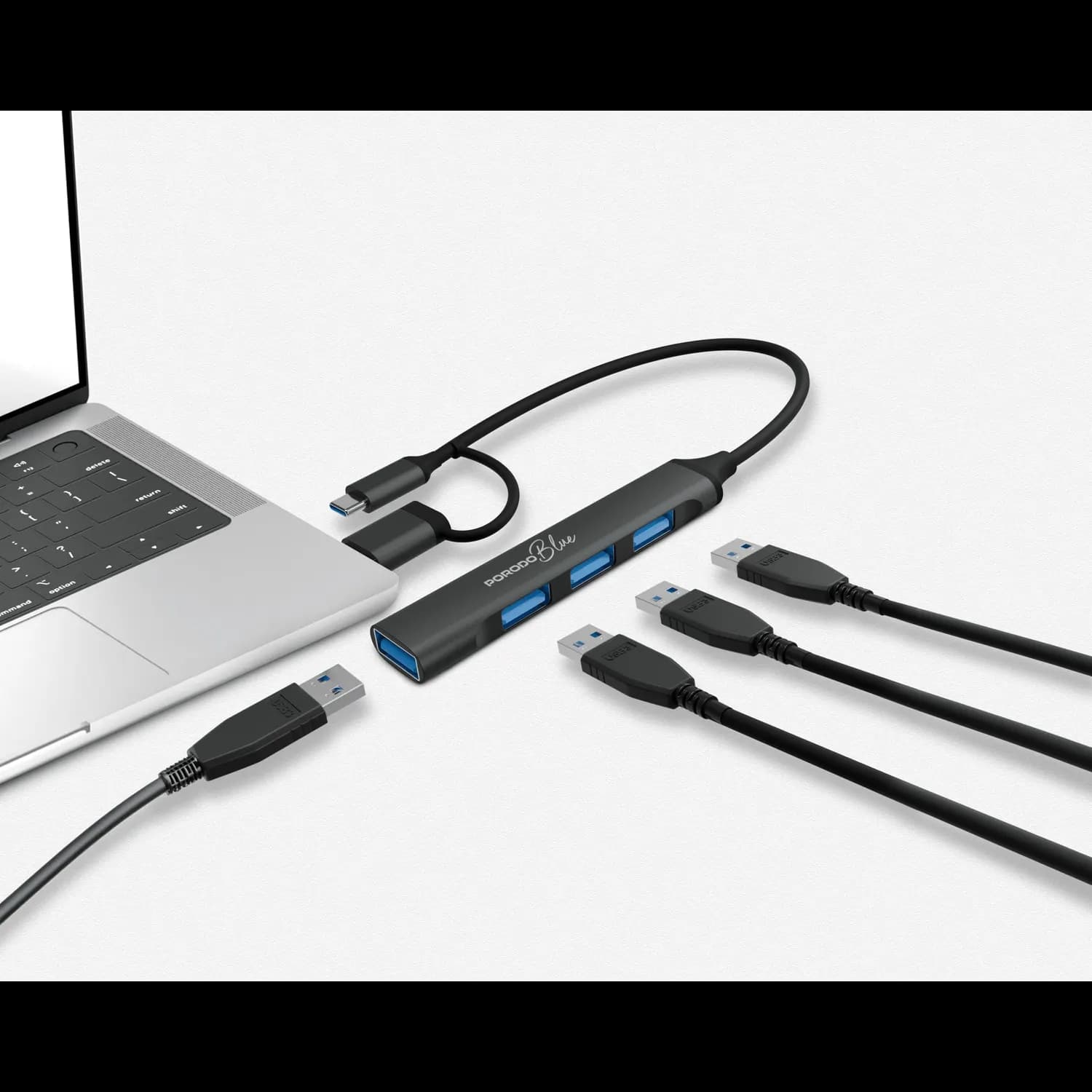 Porodo USB Hub - 4-in-1, USB-A & USB-C, Gray 2