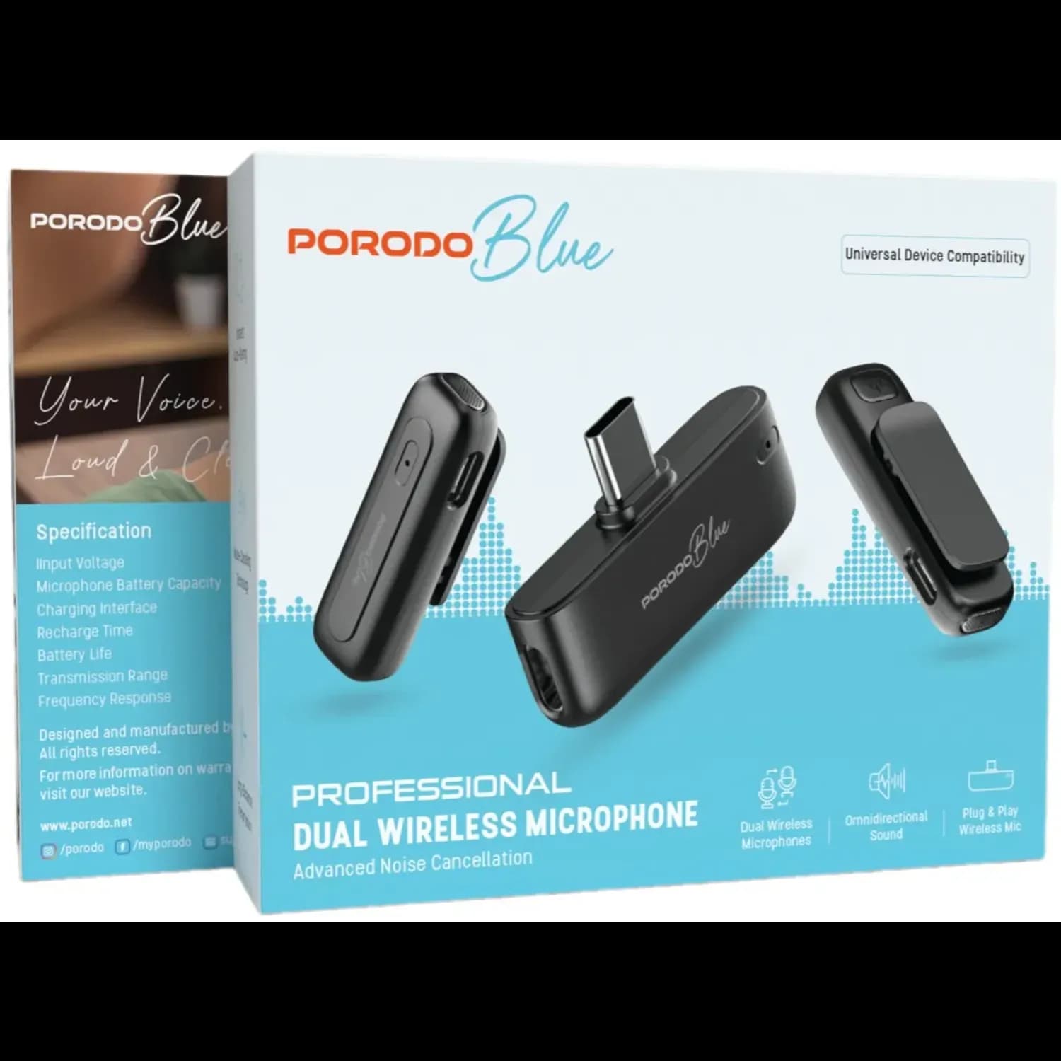Porodo ClipMic Pro - Wireless Dual Microphone, Black 4