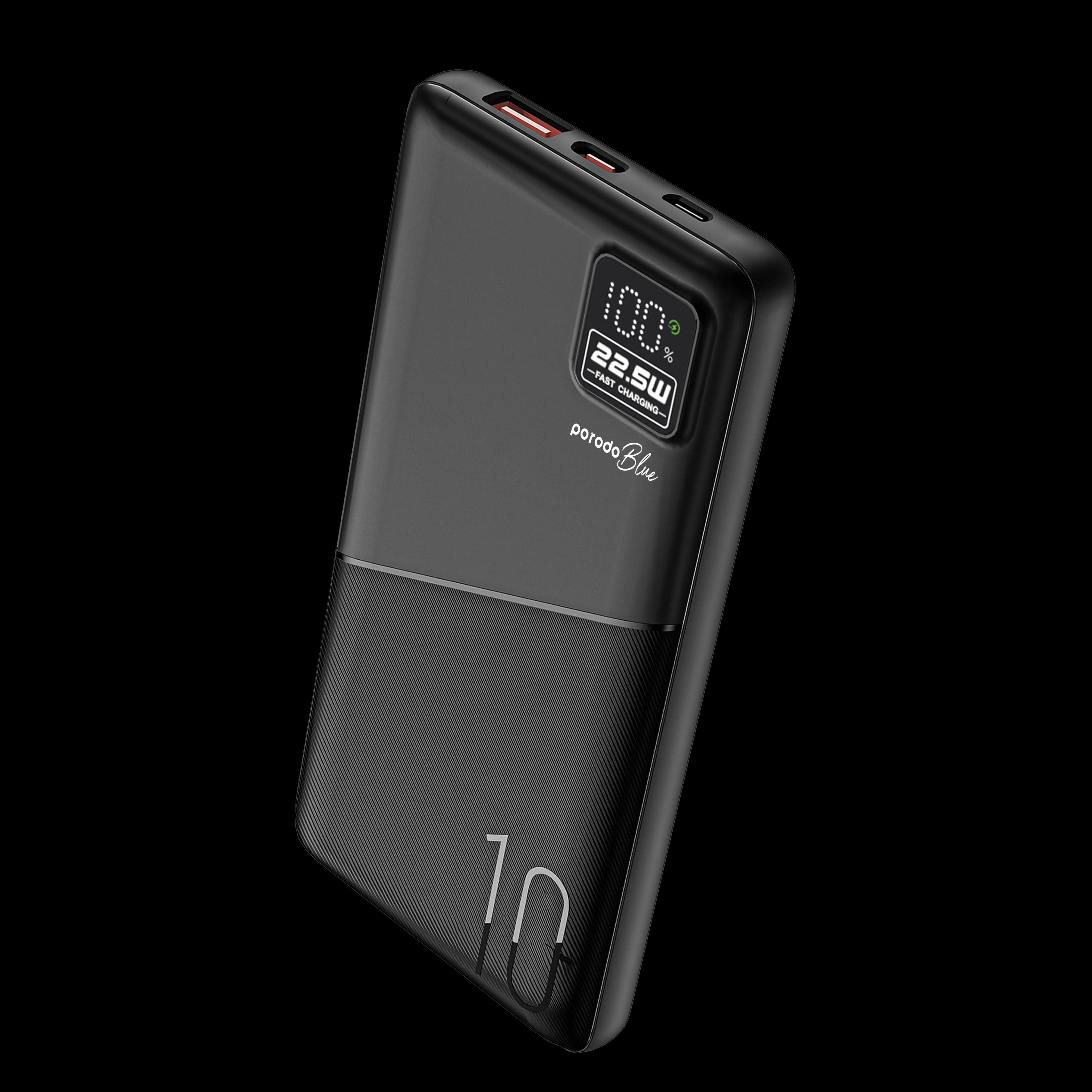 Porodo Blue 10000mAh Quick Charge Power Bank USB-A and USB-C Output — Black 2