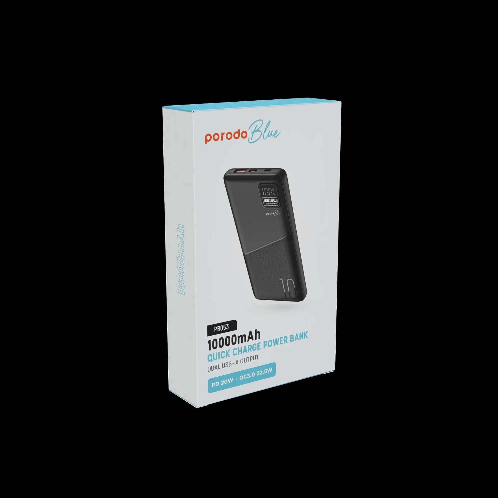 Porodo Blue 10000mAh Quick Charge Power Bank USB-A and USB-C Output — Black 4