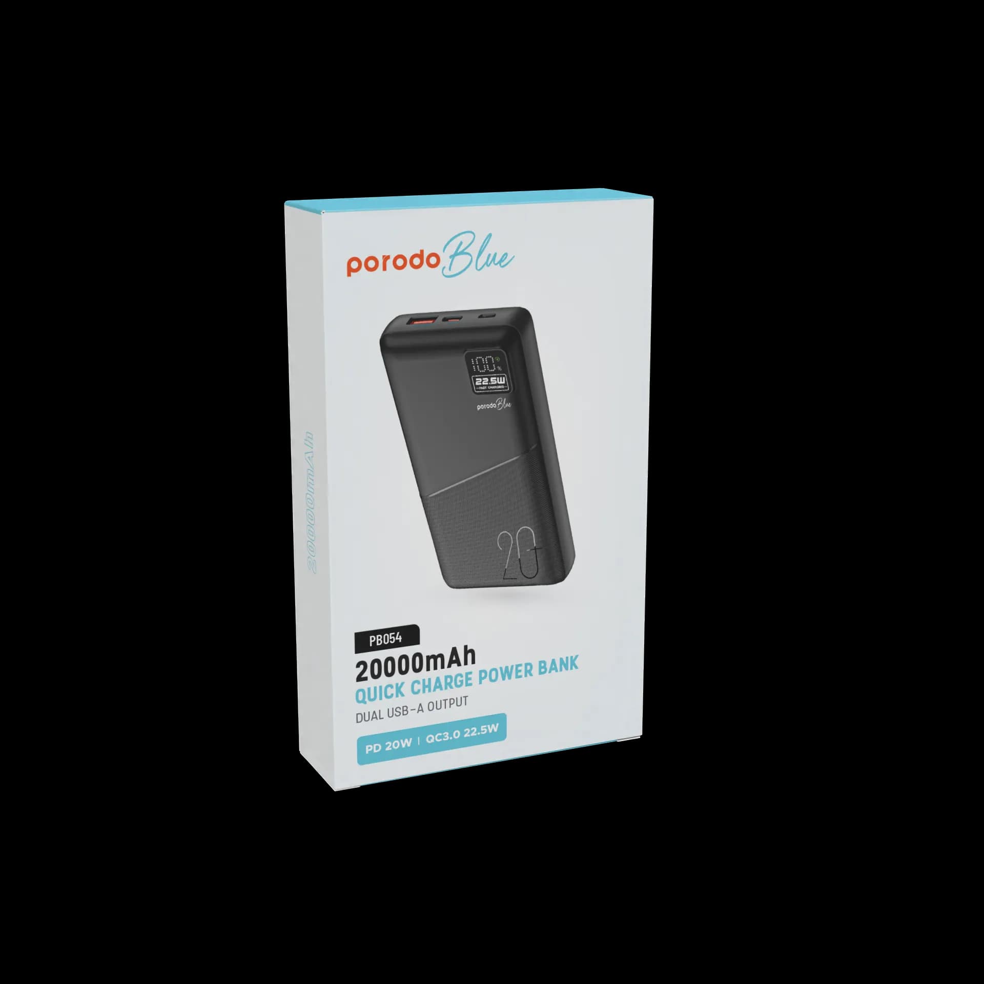 Porodo Blue 20000mAh Quick Charge Power Bank USB-A and USB-C Output — Black 2
