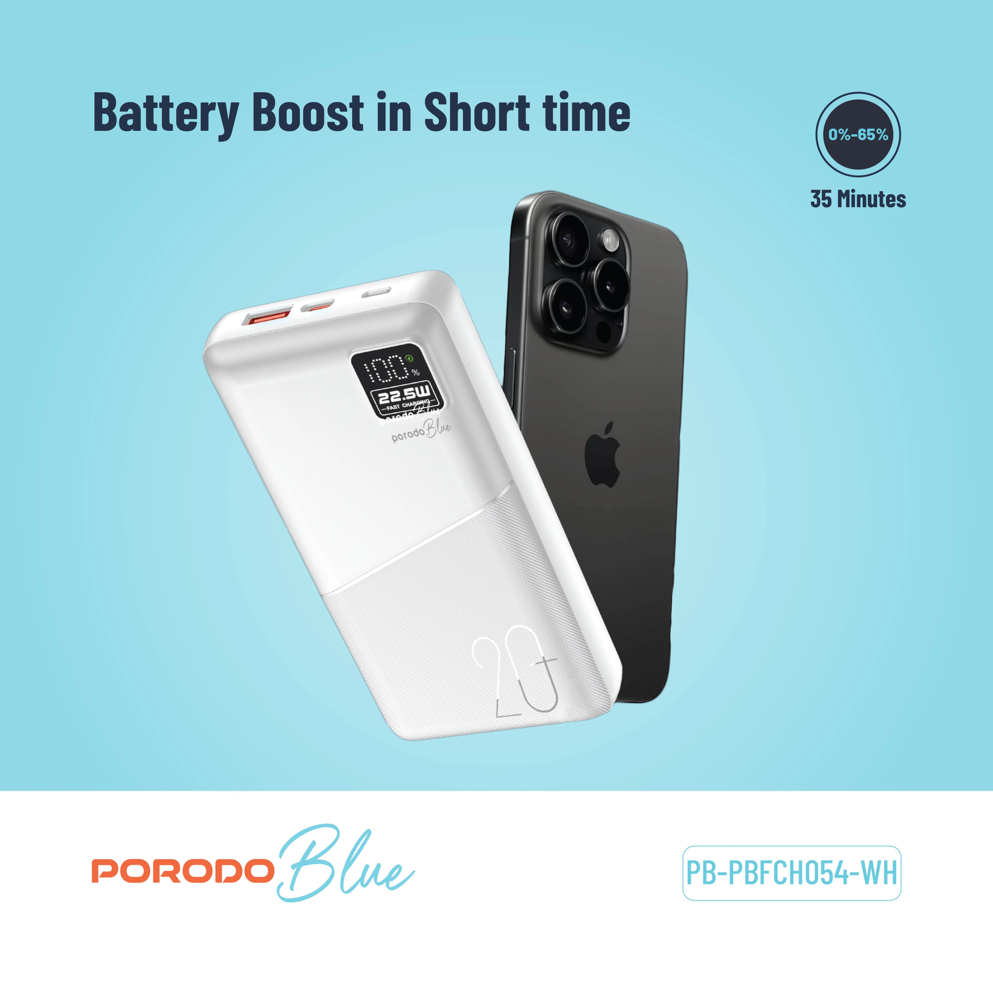 Porodo Blue 20000mAh Quick Charge Power Bank USB-A and USB-C Output — Black 5