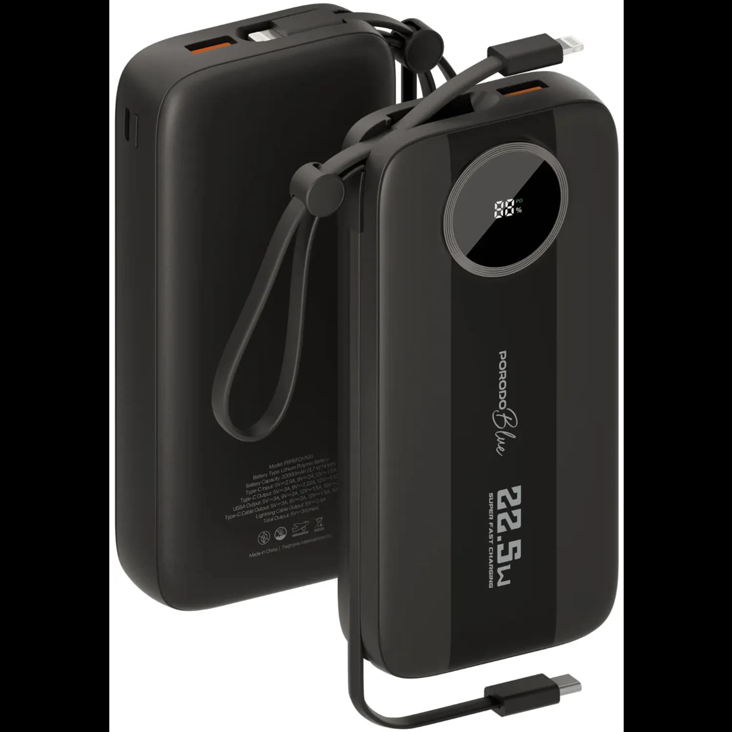 Porodo Power Bank Blue Specca II - 20000mAh, Type-C & Lightning, Black 1 Porodo Power Bank Blue Specca II - 20000mAh, Type-C & Lightning, Black 1