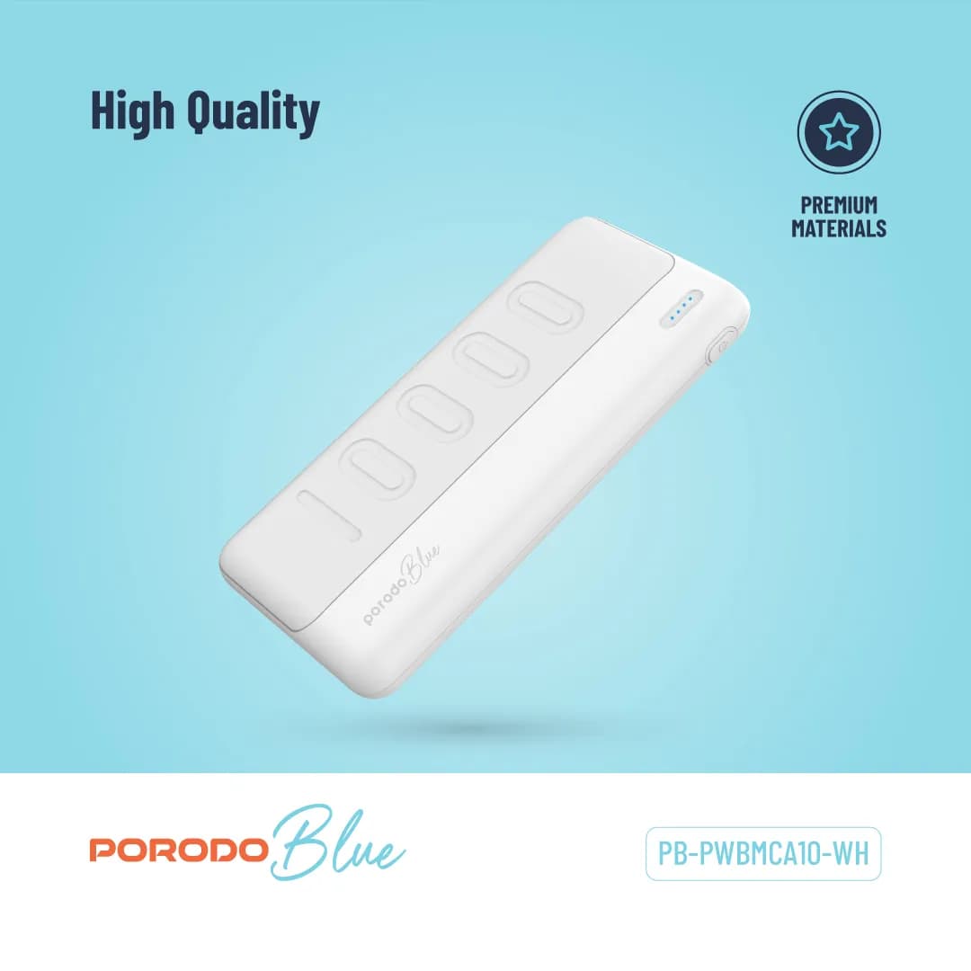Porodo Power Bank PB-PWBMCA10-WH - 10000mAh Slim Dual USB-A, White 1 Porodo Power Bank PB-PWBMCA10-WH - 10000mAh Slim Dual USB-A, White 1