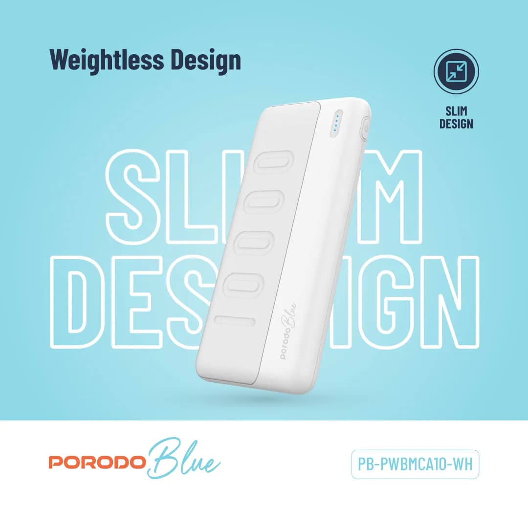 Porodo Power Bank PB-PWBMCA10-WH - 10000mAh Slim Dual USB-A, White 2