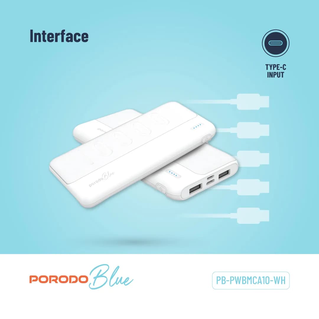 Porodo Power Bank PB-PWBMCA10-WH - 10000mAh Slim Dual USB-A, White 4