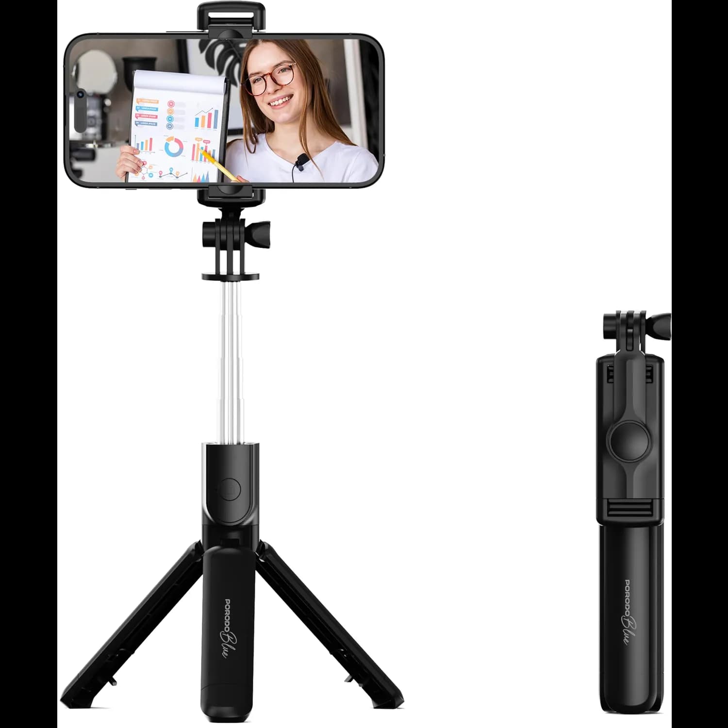 Porodo Selfie Tripod - Bluetooth Remote, 68cm, Black 1