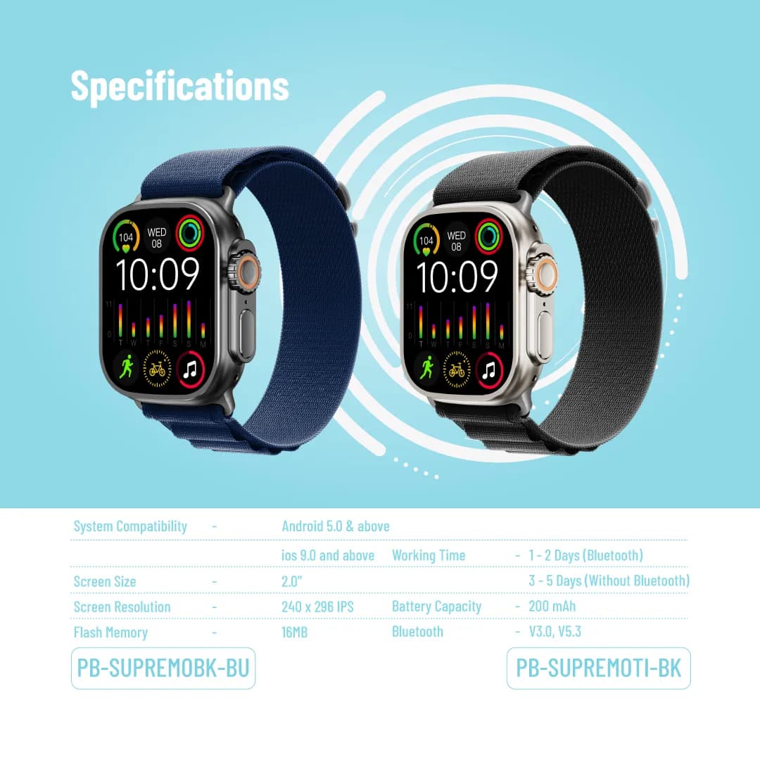 Porodo Blue Supremo Smart Watch — Black 5