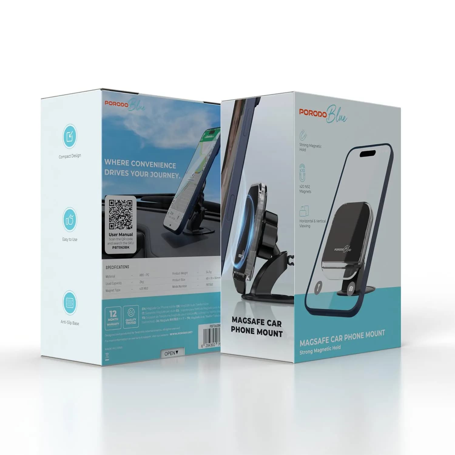 Porodo Car Dashboard Phone Holder - Strong Hold, 360° Rotation, Black 4