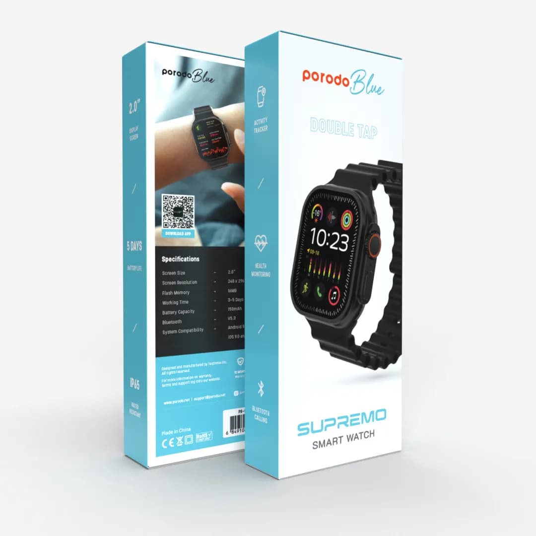 Porodo Blue Watch Ultra with Motion Gestures — Black/Black 3