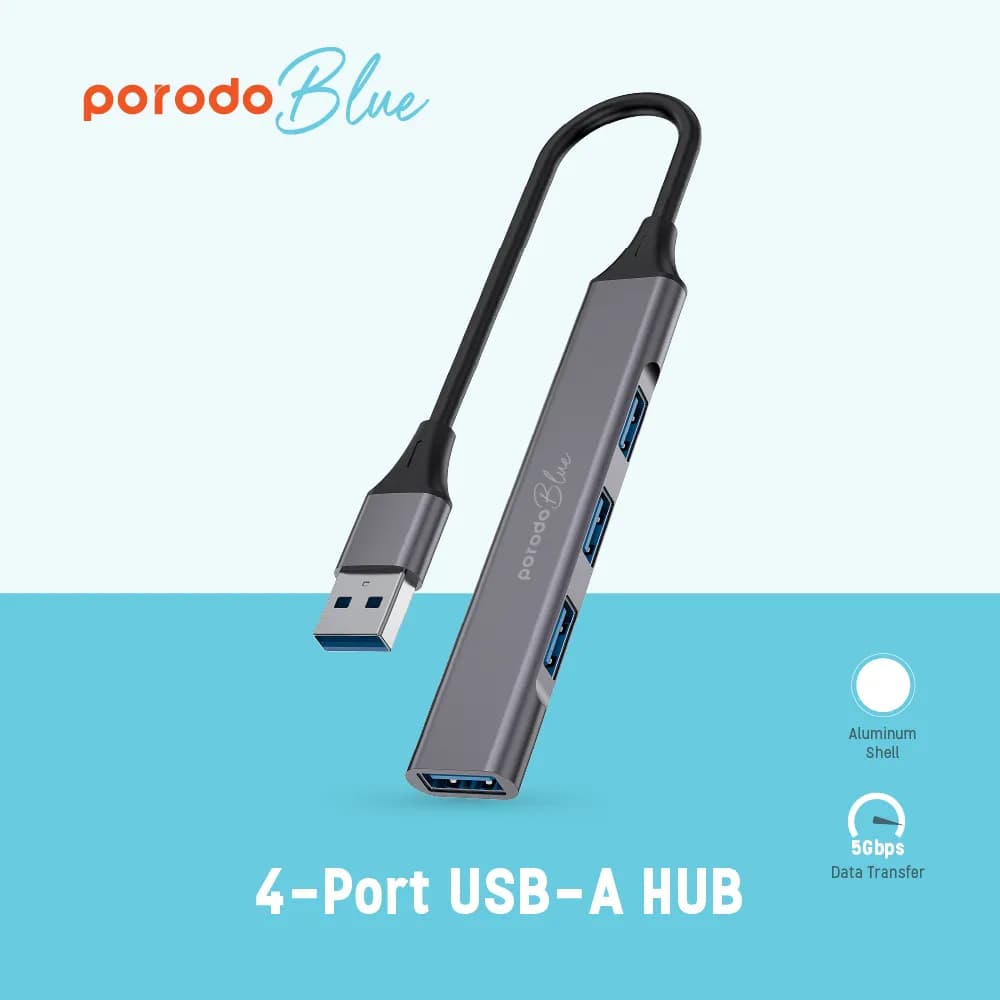 Porodo Blue 4 in1 USB-A Hub to 1 x USB-A 3.0 5Gbps and 3 x USB- A 2.0 1 Porodo Blue 4 in1 USB-A Hub to 1 x USB-A 3.0 5Gbps and 3 x USB- A 2.0 1