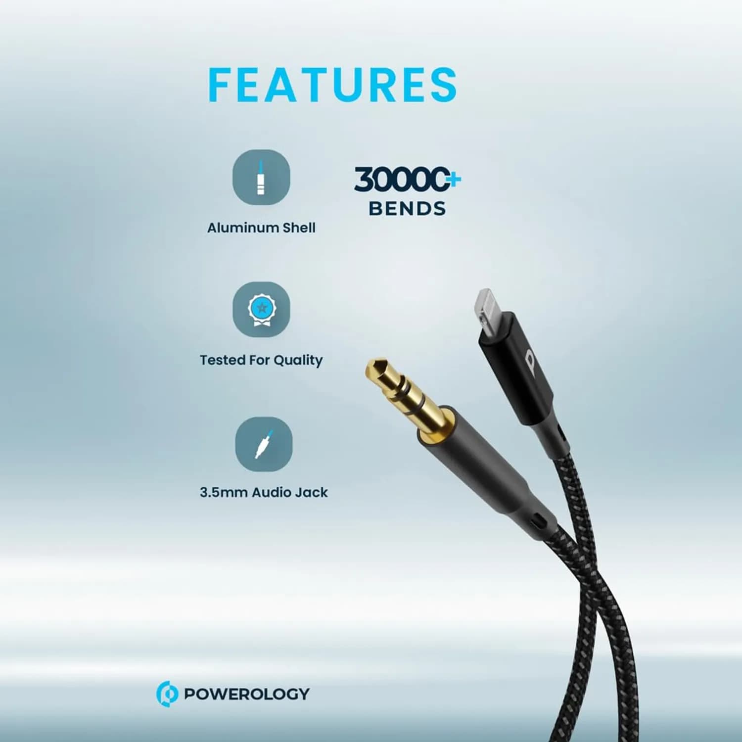 Powerology AUX to Lightning Cable - Braided, MFi Certified, 1.2m 3