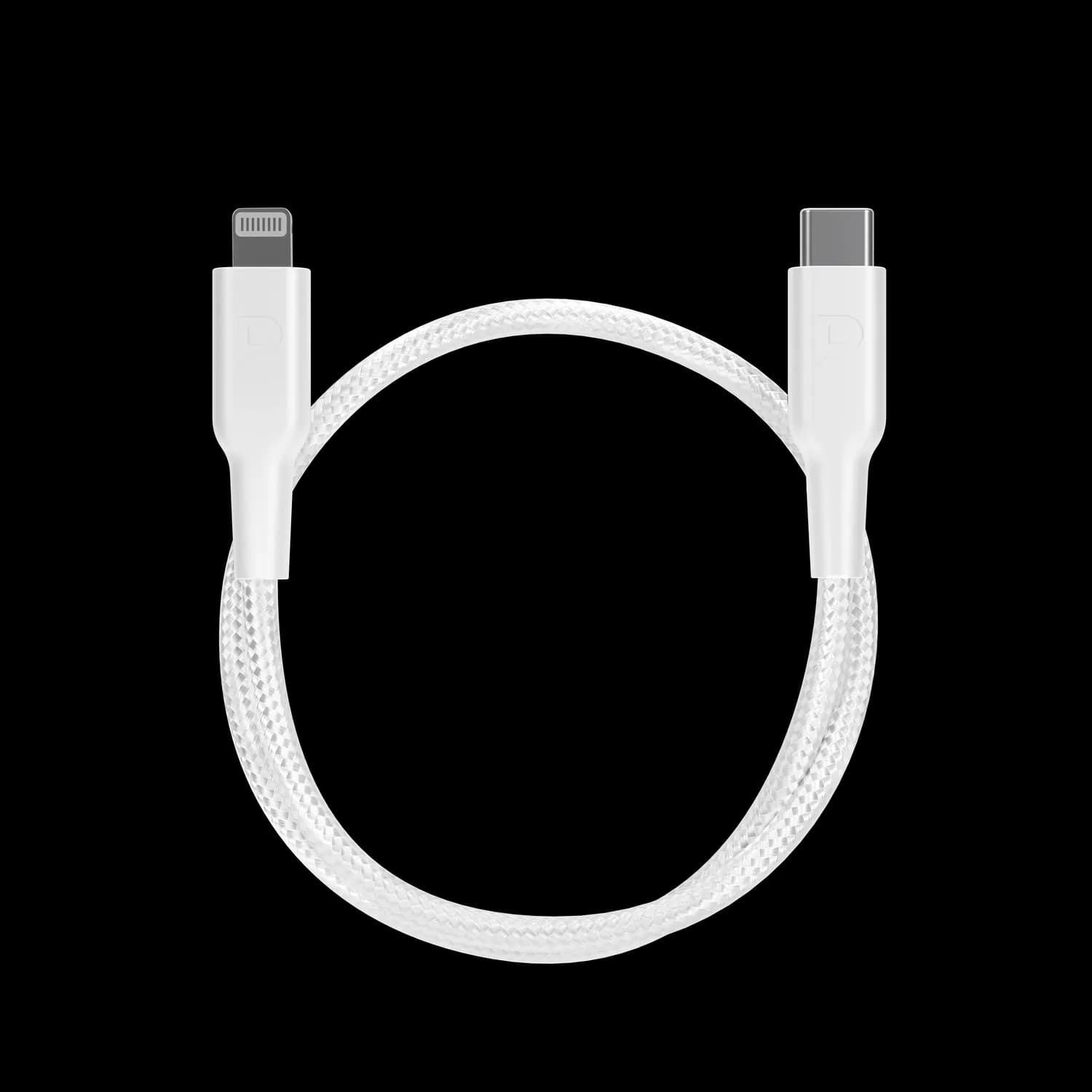Powerology USB-C to Lightning Cable - Braided 30cm White — Black 2
