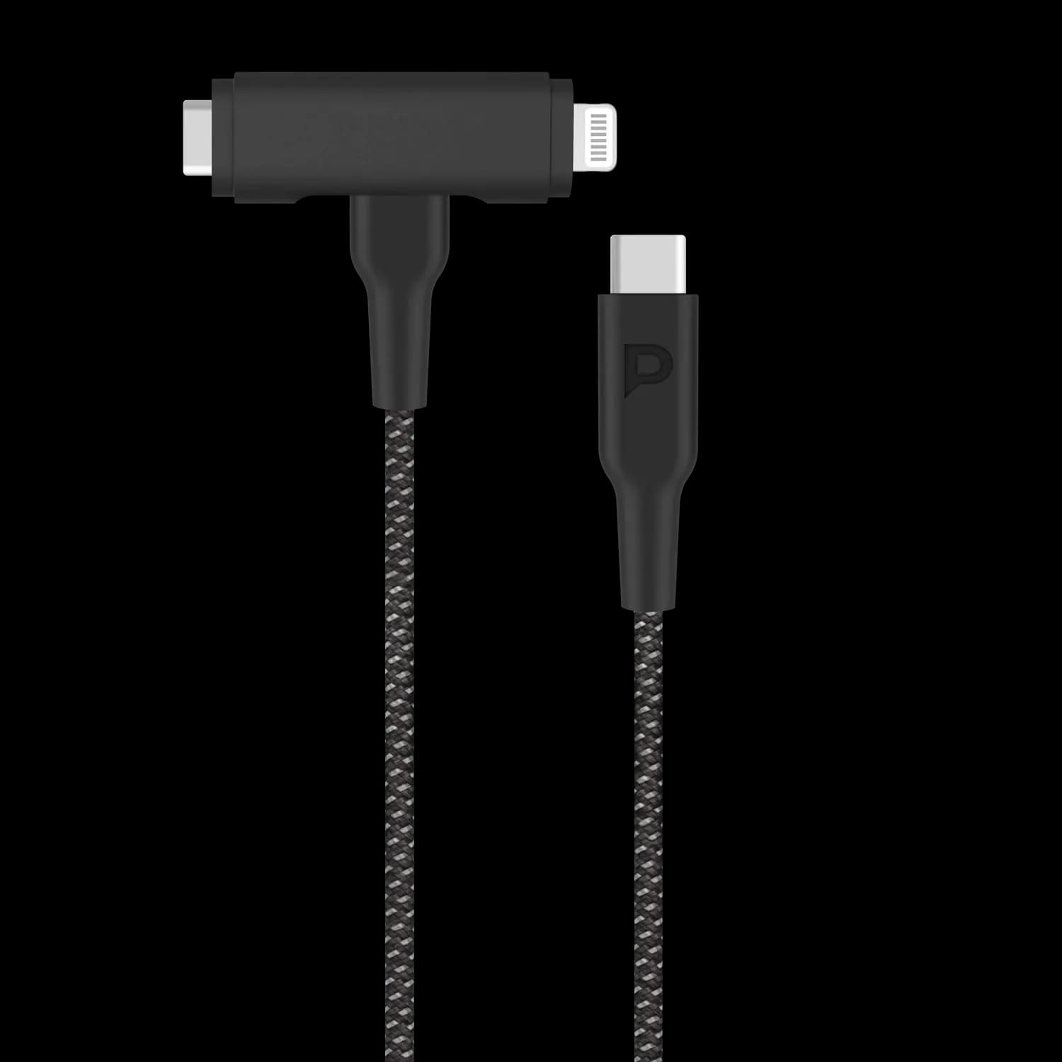 Powerology Braided USB-C to USB-C + Lightning Cable - 60W PD, White — Black 1 Powerology Braided USB-C to USB-C + Lightning Cable - 60W PD, White — Black 1