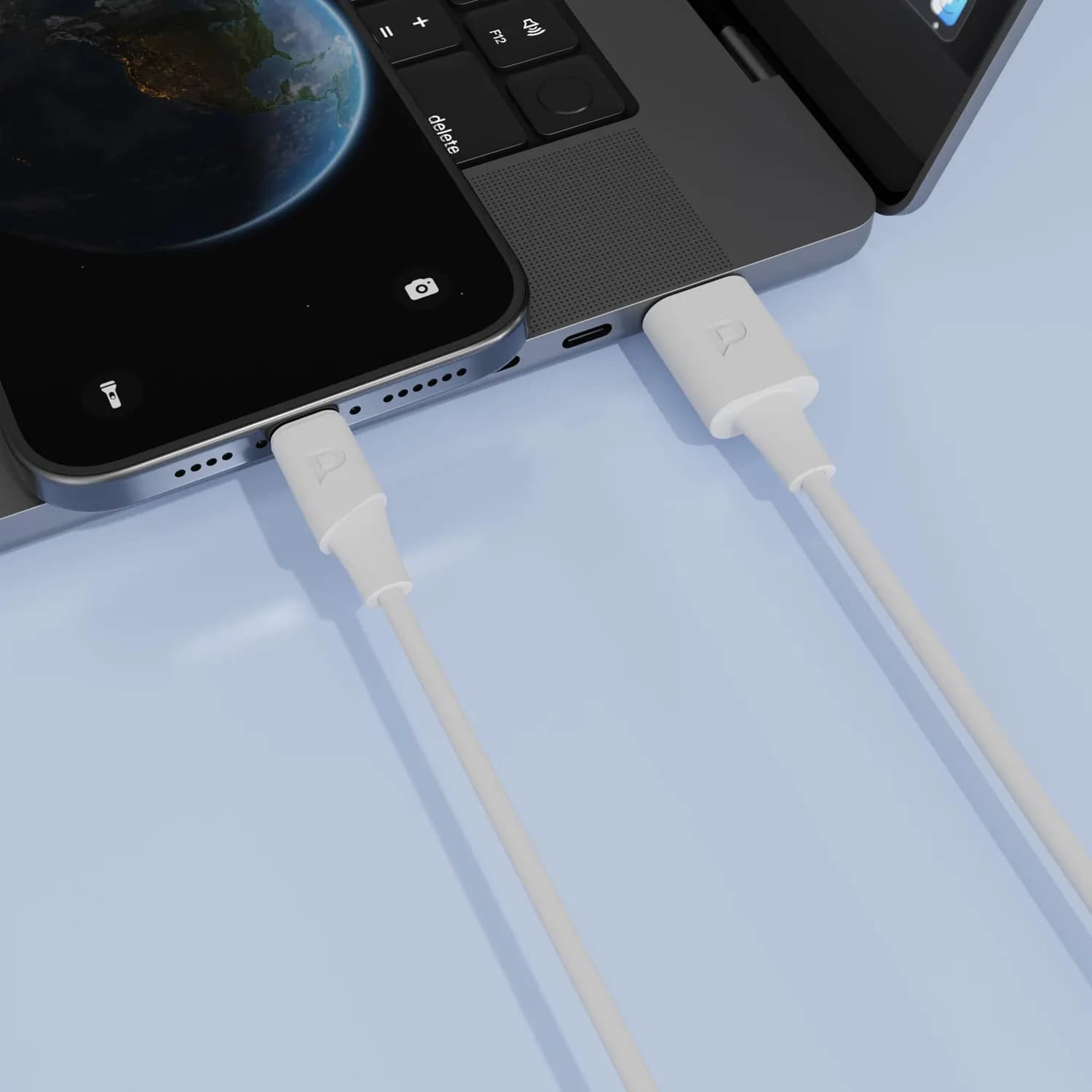 Powerology USB-A to Lightning Cable - 1.2M, White — Black 3