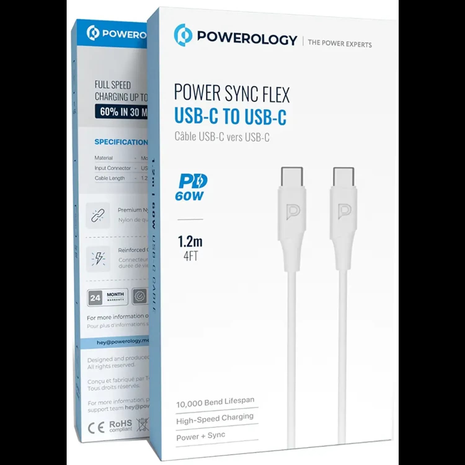 Powerology Power Sync Flex USB-C to USB-C - 1.2M Cable, PD 60W — Black 6