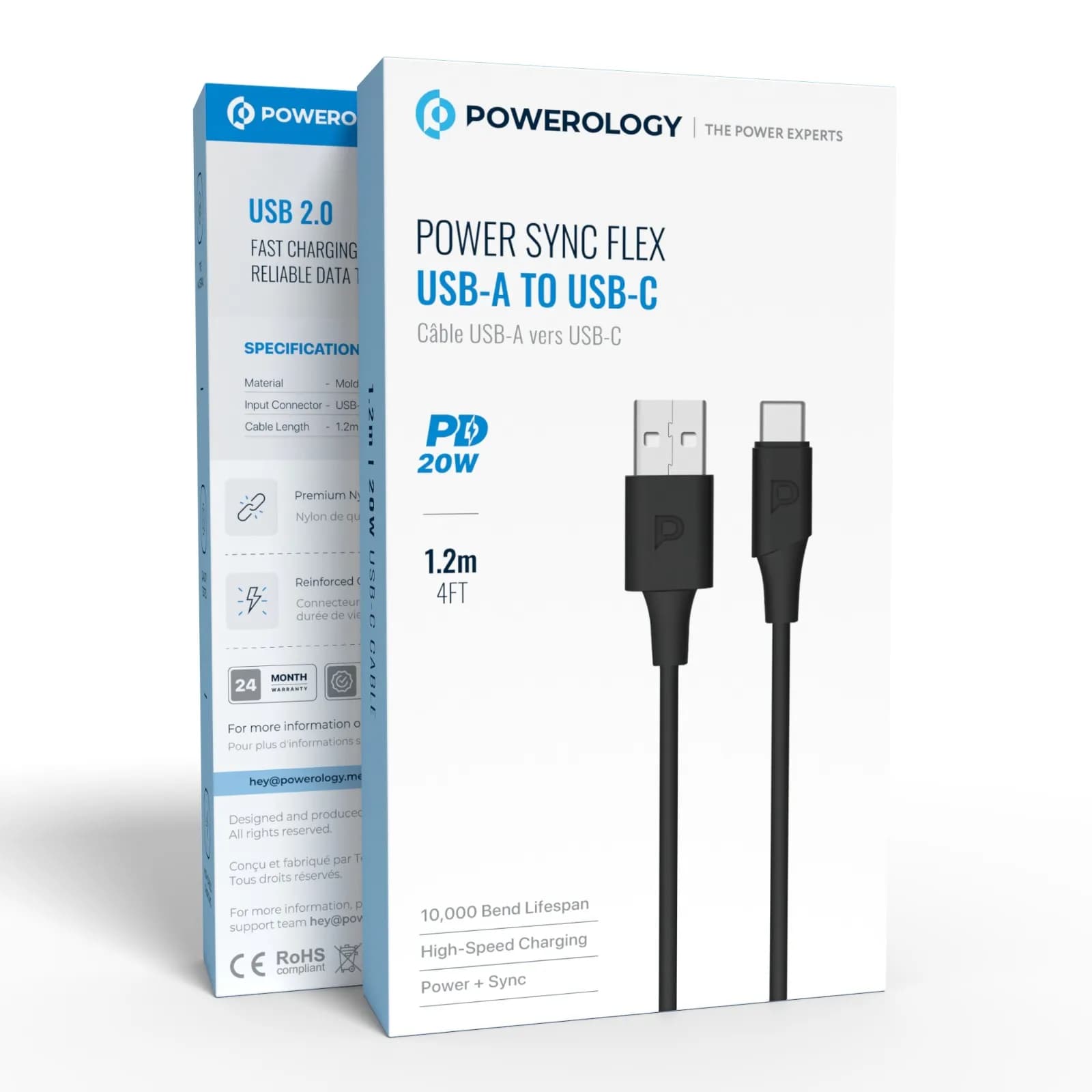 Powerology USB-A to USB-C Cable PCAB015BK - 1.2M, Black 4