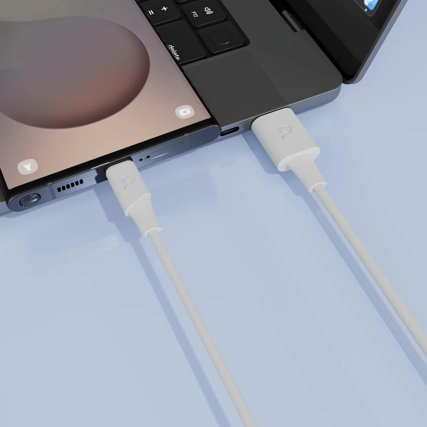 Powerology USB-A to USB-C Cable - 1.2M, White — Black 3