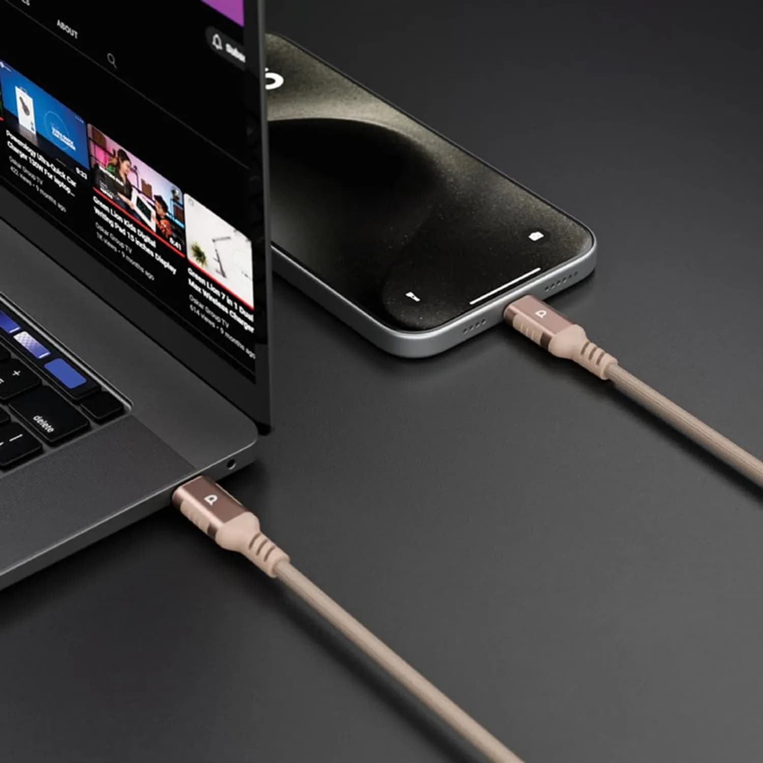 Powerology USB-C Cable - 60W PD, 1.2m Braided, Desert Titanium 2